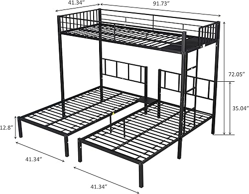 Miniatura 2 de ERDAYE Litera de metal triple individual que se puede separar en 3 camas de tamaño individual para niños adolescentes dormitorio muebles de