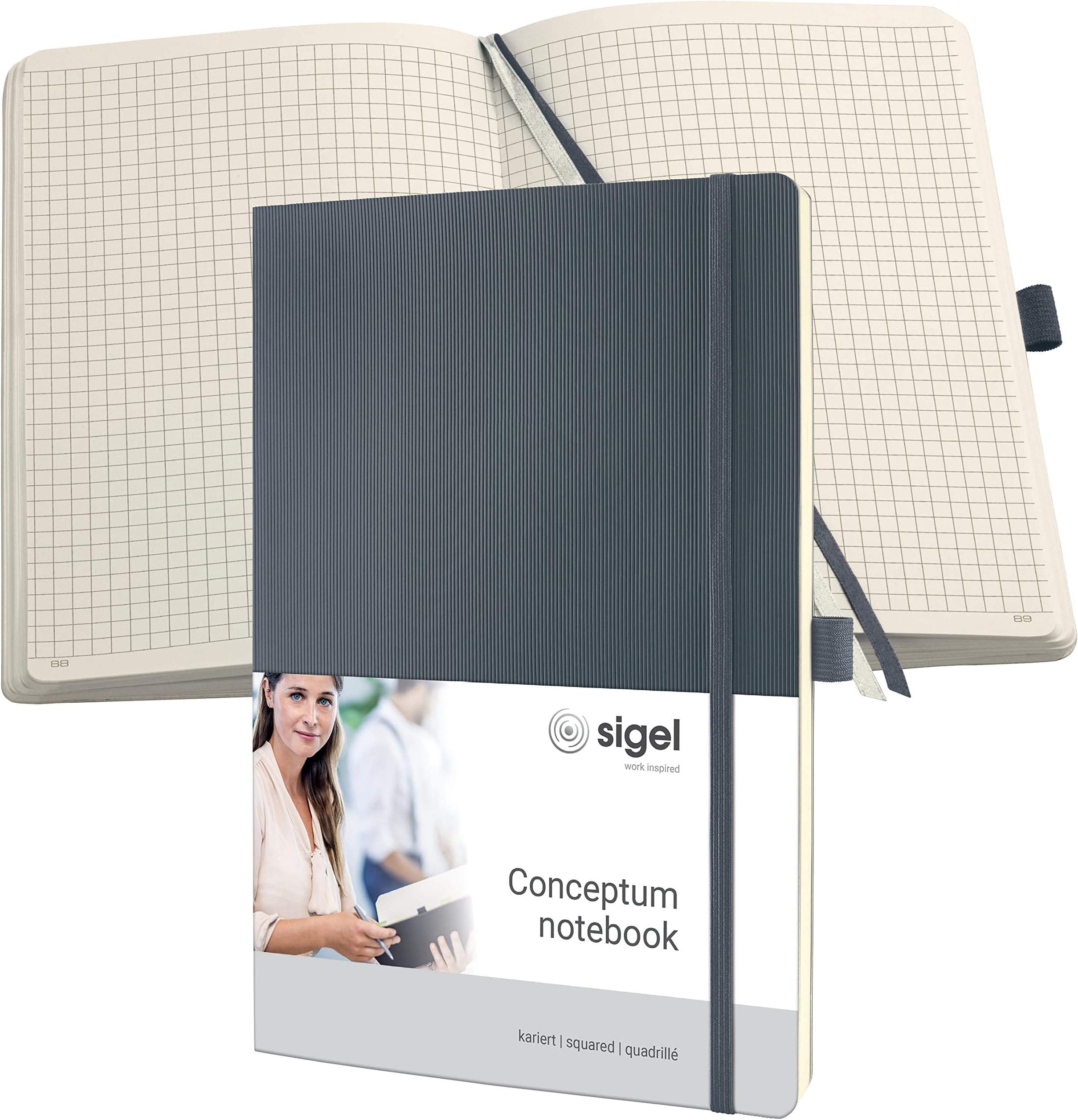 SigelSoftcover Graph Notebook with Elastic Closure, Dark Grey, A4 Extra Large Size (SGA4SES-DG)