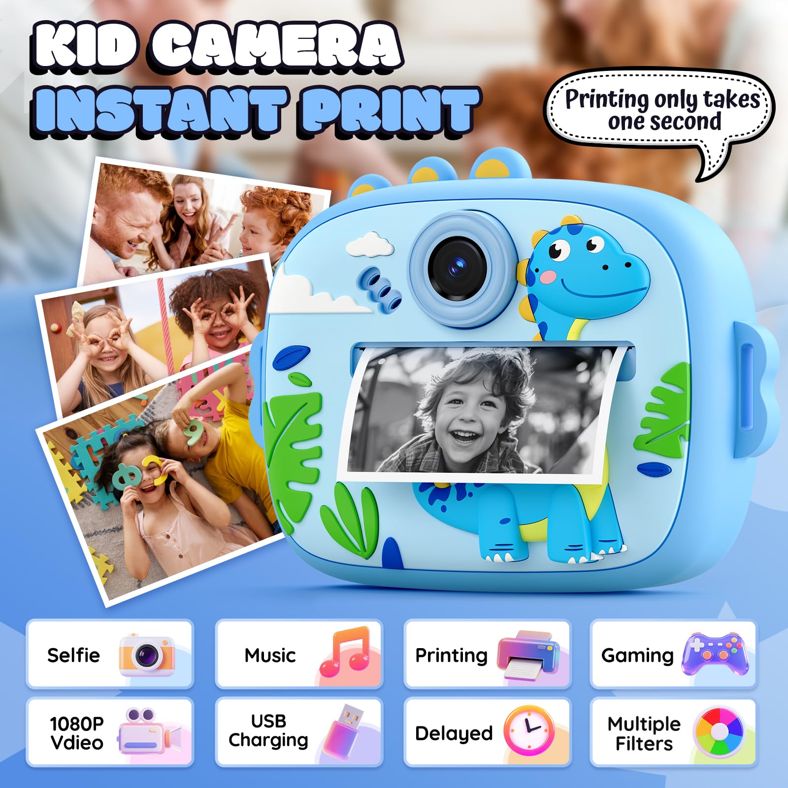 Fotocamera Istantanea per Bambini YOZISS, Macchina Fotografica Bambini Istantanea 1080P HD con 3 Rotoli di Carta da Stampa, Regalo Perfetto per Bambina da 3 a 14 Anni