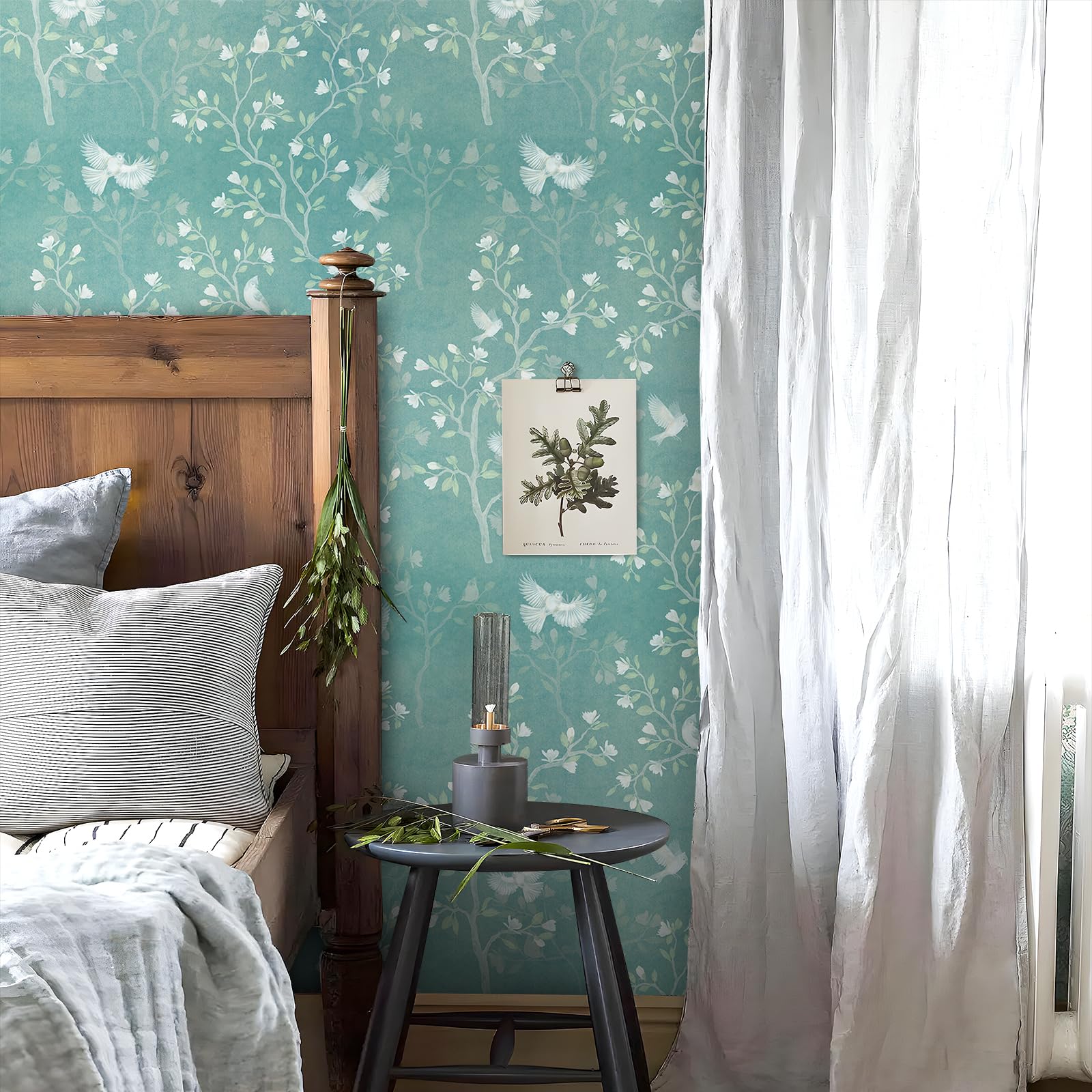 FunStick 44.5CM×9M Papel de Pared Autoadhesivo Flores Pequeñas y Árboles Azul Verde Vinilo Adhesivo Muebles Dormitorio Habitación Papel Adhesivo para Muebles Azul Turquesa Vinilos Adhesivos Pared Baño