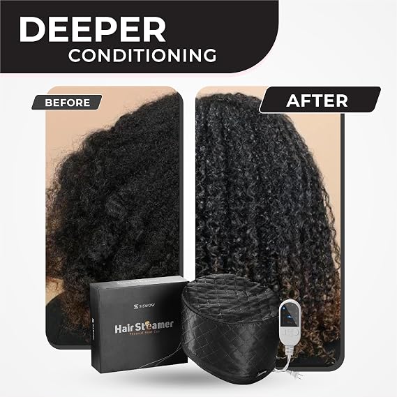 Hair Steamer for Natural Hair Home Use w/10-level Heats Up Quickly, Heat Cap for Deep Conditioning - Thermal Steam Cap for Black Hair, Great for Deep Conditioner - Set of 3