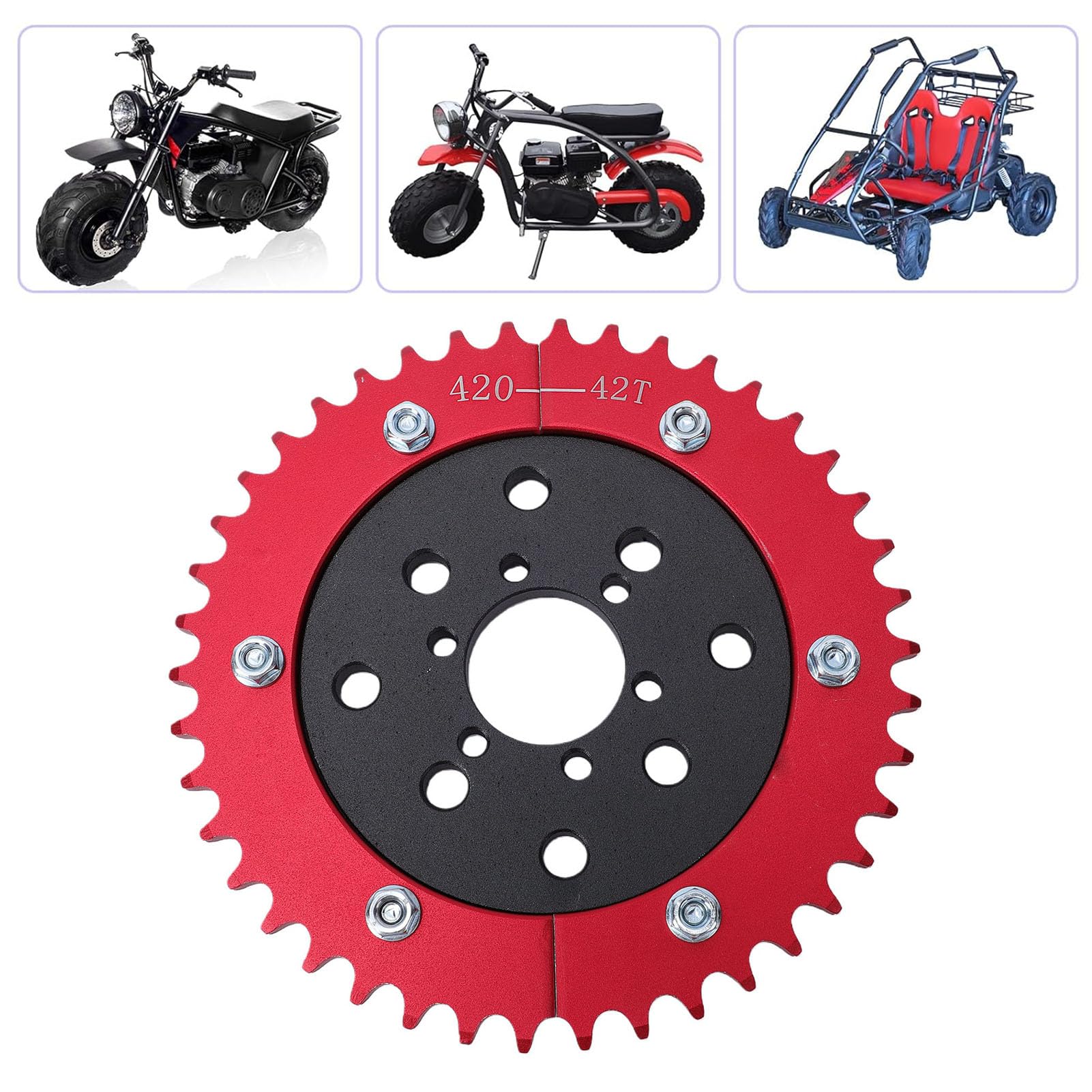 Tbest Adaptateur de Moyeu de Pignon Fendu, Chaîne 420 42 Dents, Remplacement en Alliage D'aluminium Léger Haute Performance pour Mini Vélos Go Karts