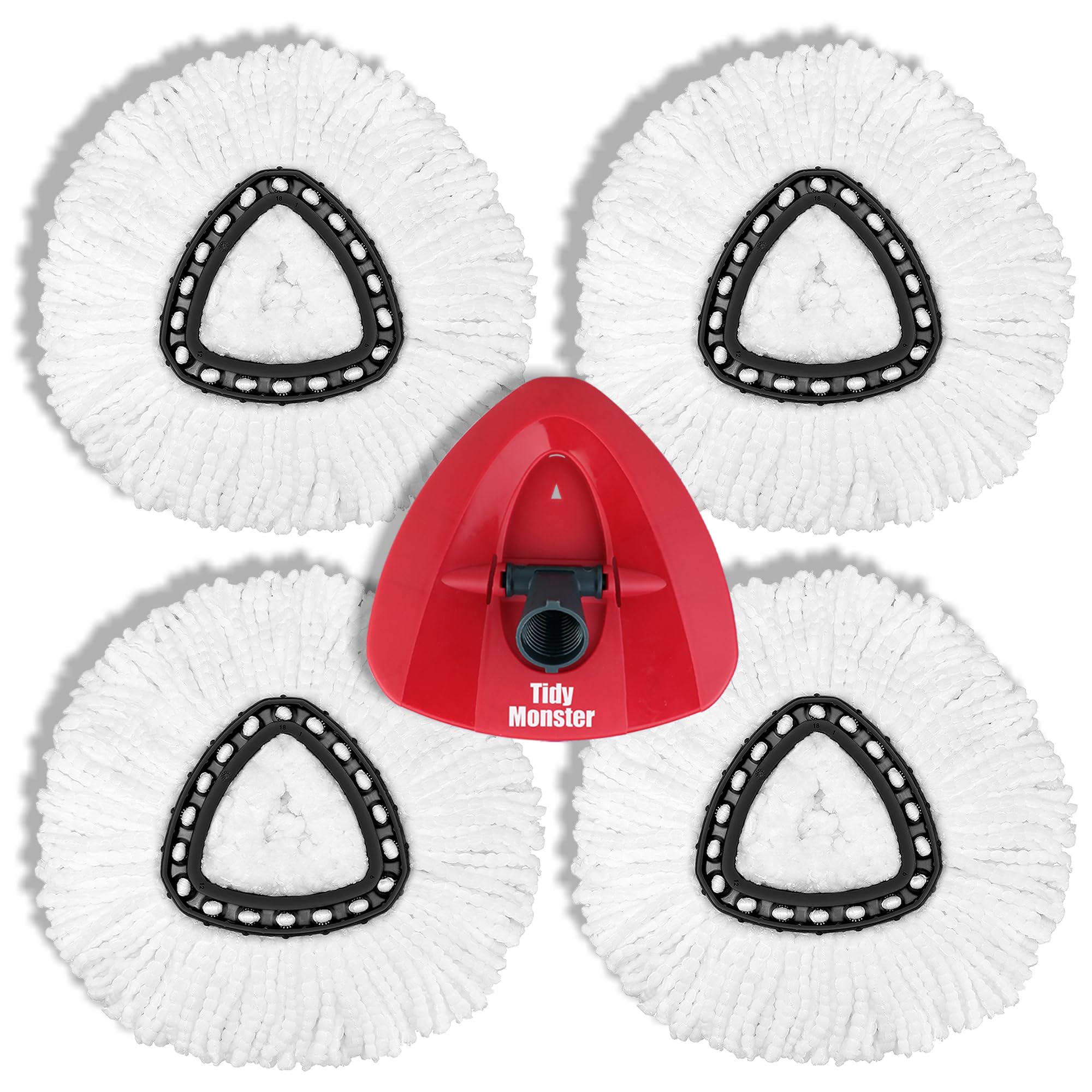 Tidy Monster4+1 Pack Mop Replacement Heads for O-Ceda EasyWrin Spin Mop, Microfiber Spin Mop Refills, Easy Cleaning Mop Head Replacement, with 1 Rotating Mop Base (mop 4pc+Base 1pc)