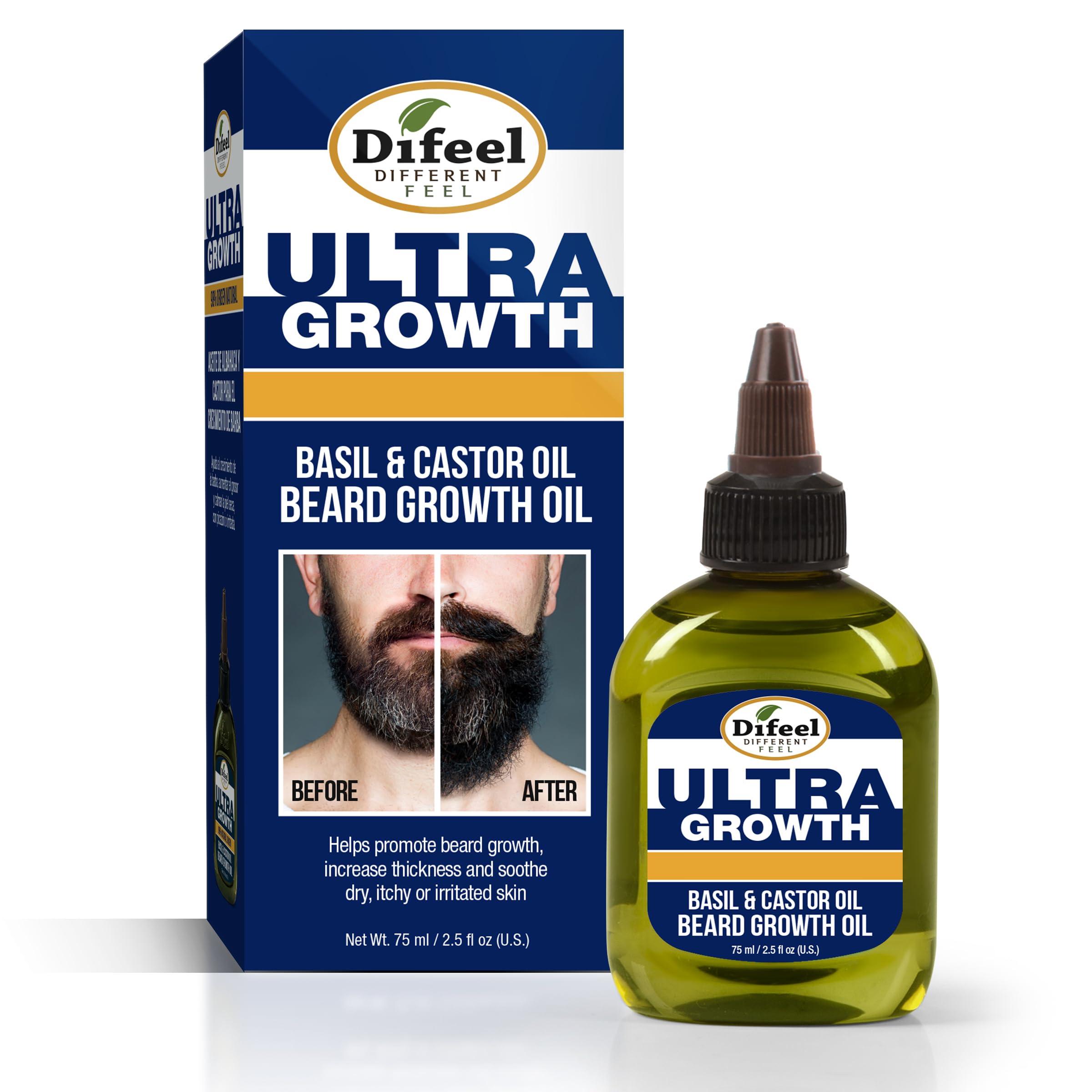 Mens Ultra Growth Basil and Castor Beard Oil 2.5 oz. - Natural Beard Oil for Hair Growth