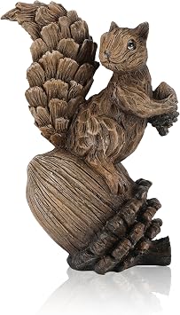 GoGnome Handcrafted Resin Squirrel Figurine on Pinecone - 8 Woodland Animals Statue for Fall Winter Spring Summer Christmas Decor Squirrel