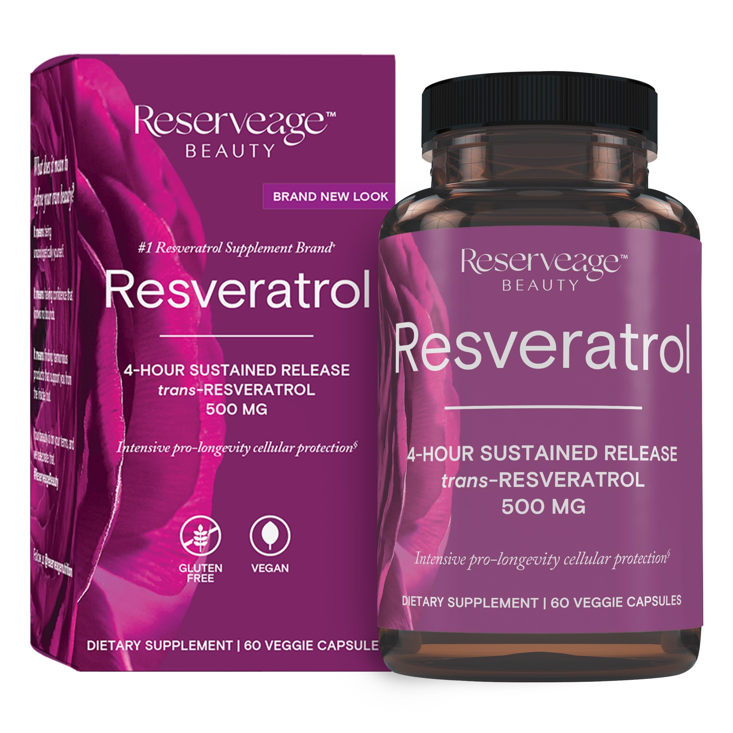 Reserveage Beauty, Resveratrol 500 mg, Antioxidant Supplement for Heart and Cellular Health, Supports Healthy Aging and Immune System, Paleo, Keto, 60 Capsules