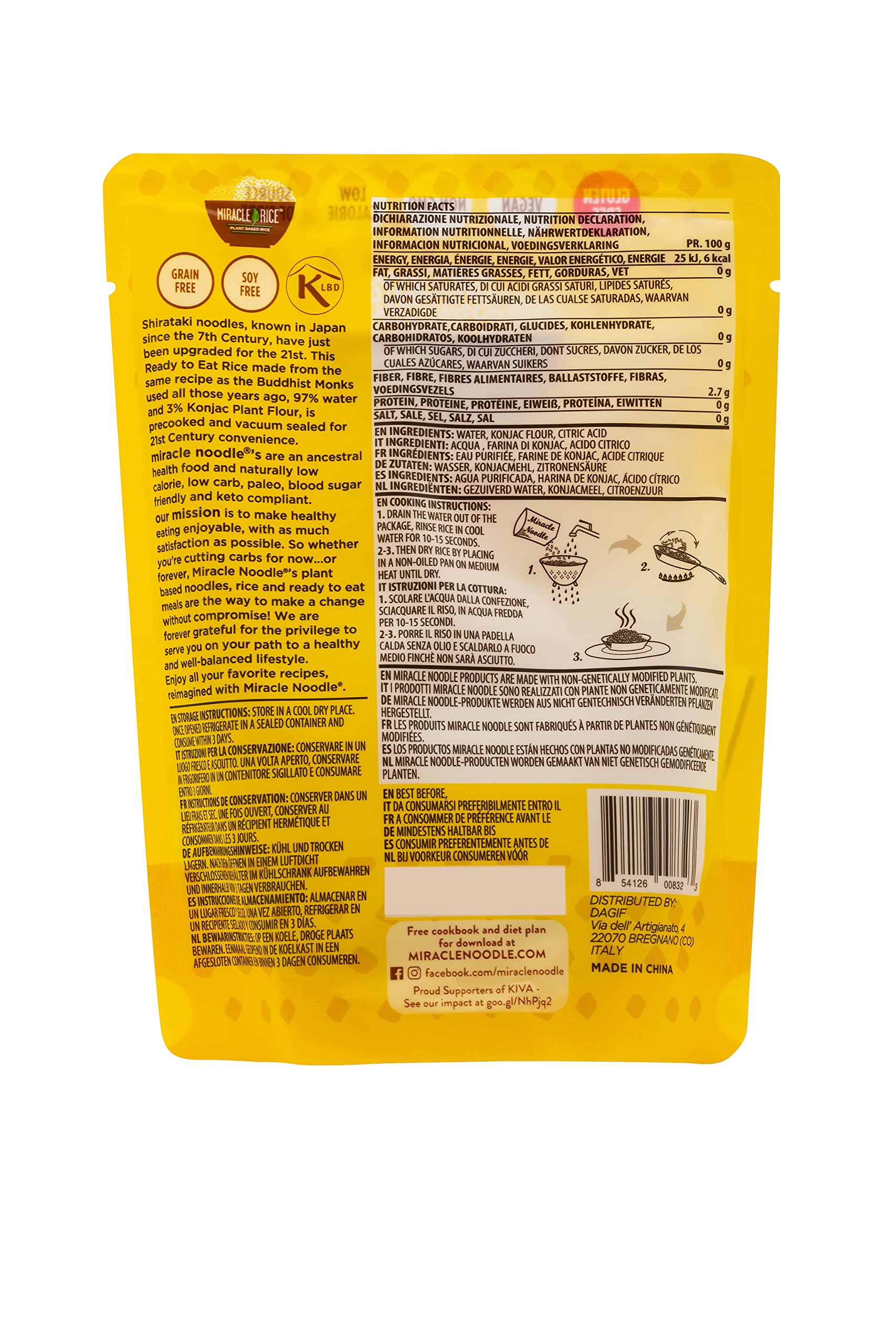 Arroz Shirataki Miracle Noodle sin hidróxido de calcio, 10 paquetes de 200 g cada uno