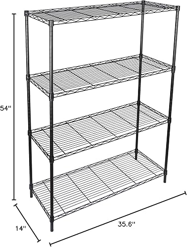Miniatura 2 de ZENY Estantería de almacenamiento ajustable de 4 estantes, estante de alambre organizador de acero, estante de almacenamiento con patas niveladoras