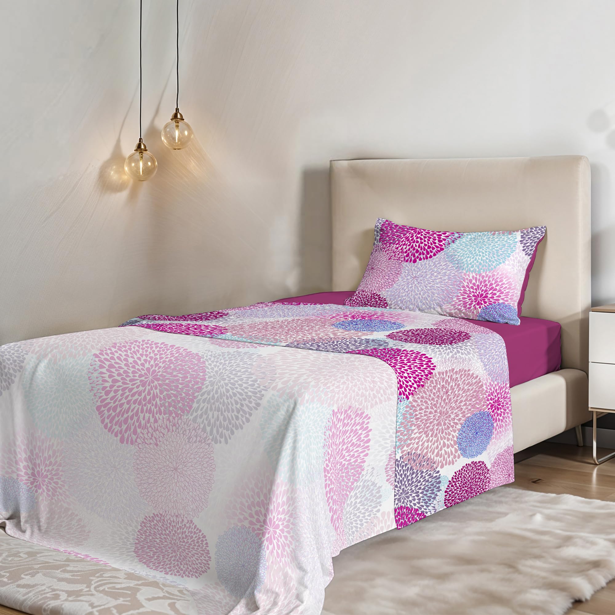 Italian Bed Linen Fantasy Bed Sheet Set in Printed Microfiber, soffioni, Single