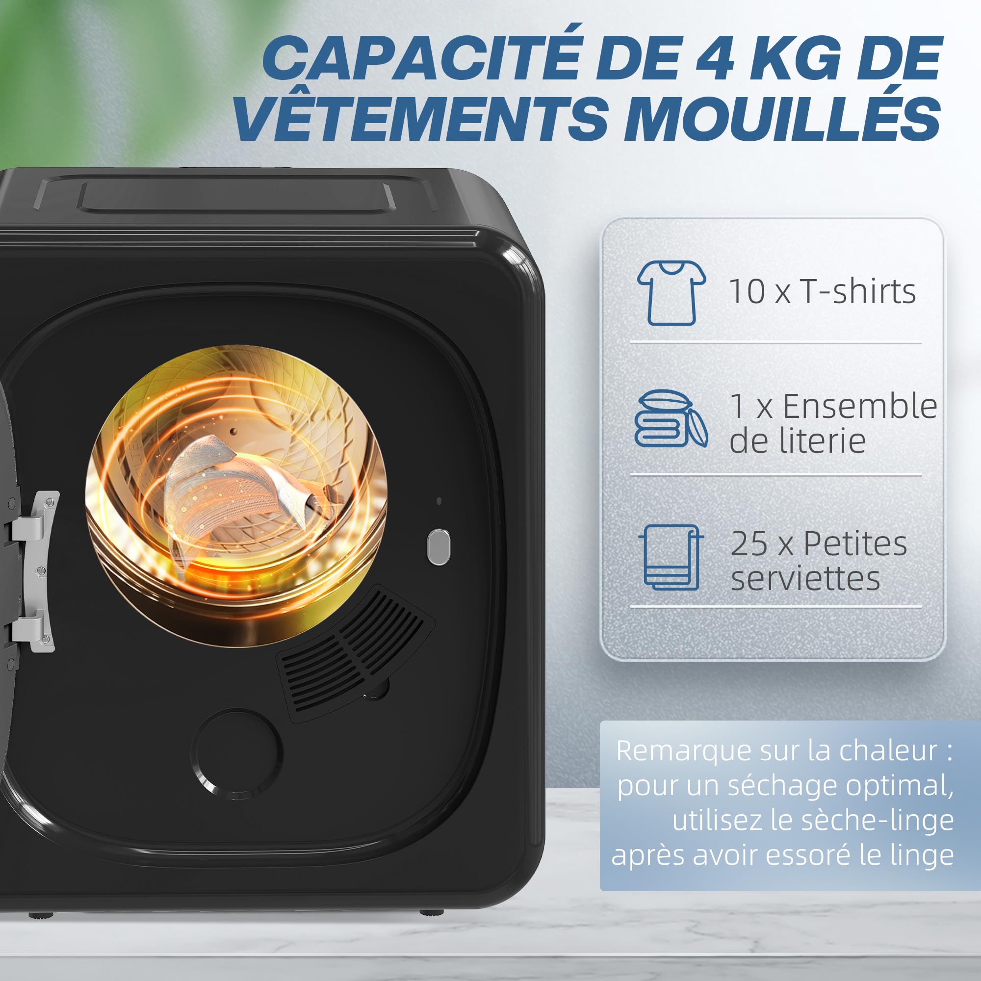 HOMCOM Asciugabiancheria a Scarico Compatto Asciugatrice Elettrica 800W 4Kg con 5 Modalità di Asciugatura, Vasca in Acciaio Inossidabile, Carica Frontale per Appartamento Casa Camper, Nero