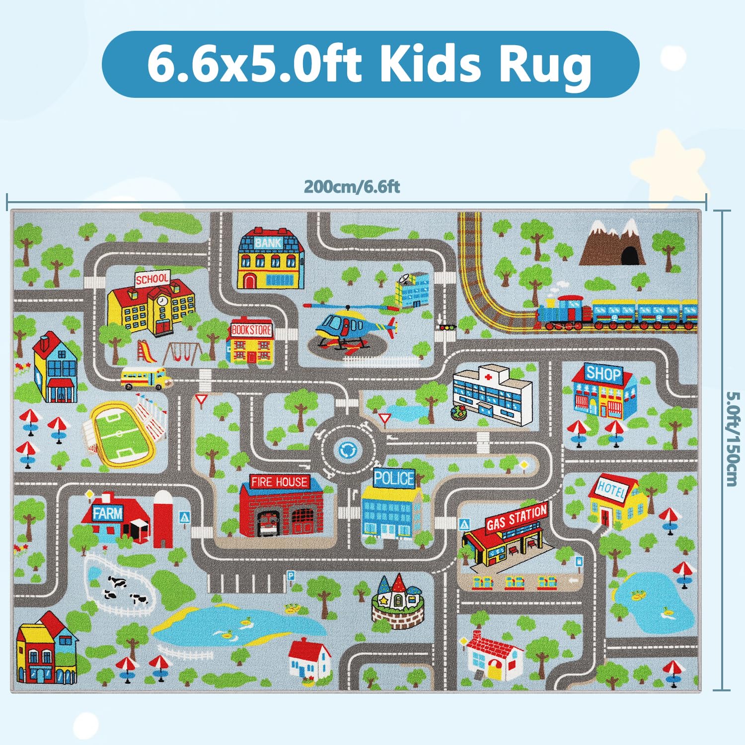 Tapis De Jeu Enfant Route De Ville 200x150cm - Motif Circulation, Lavable, Antidérapant, Pour Voitures Miniatures - 2