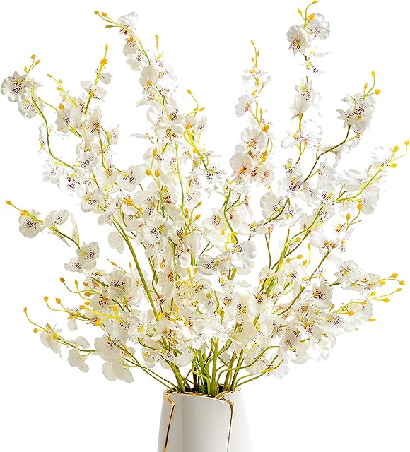 Garisey Artificial 38" White Orchids Flowers 12pcs Silk Rustic Dancing Lady Orchids Fake Butterfly Orchids Flowers Wedding Home Office Decoration (White)
