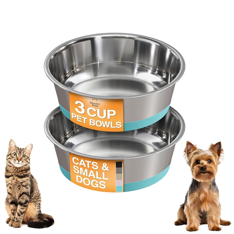 Tigelas para Cães e Gatos em Aço Inox com Base Antiderrapante de Silicone Neater Pet Brands, Teal, Conjunto com 2