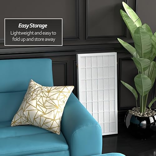 Miniatura 5 de Biombo portátil simple de 3 pies Biombo Shoji para dividir una cuarto, clásico diseño japonés, 4 tamaños y 6 colores, Madera, Blanco