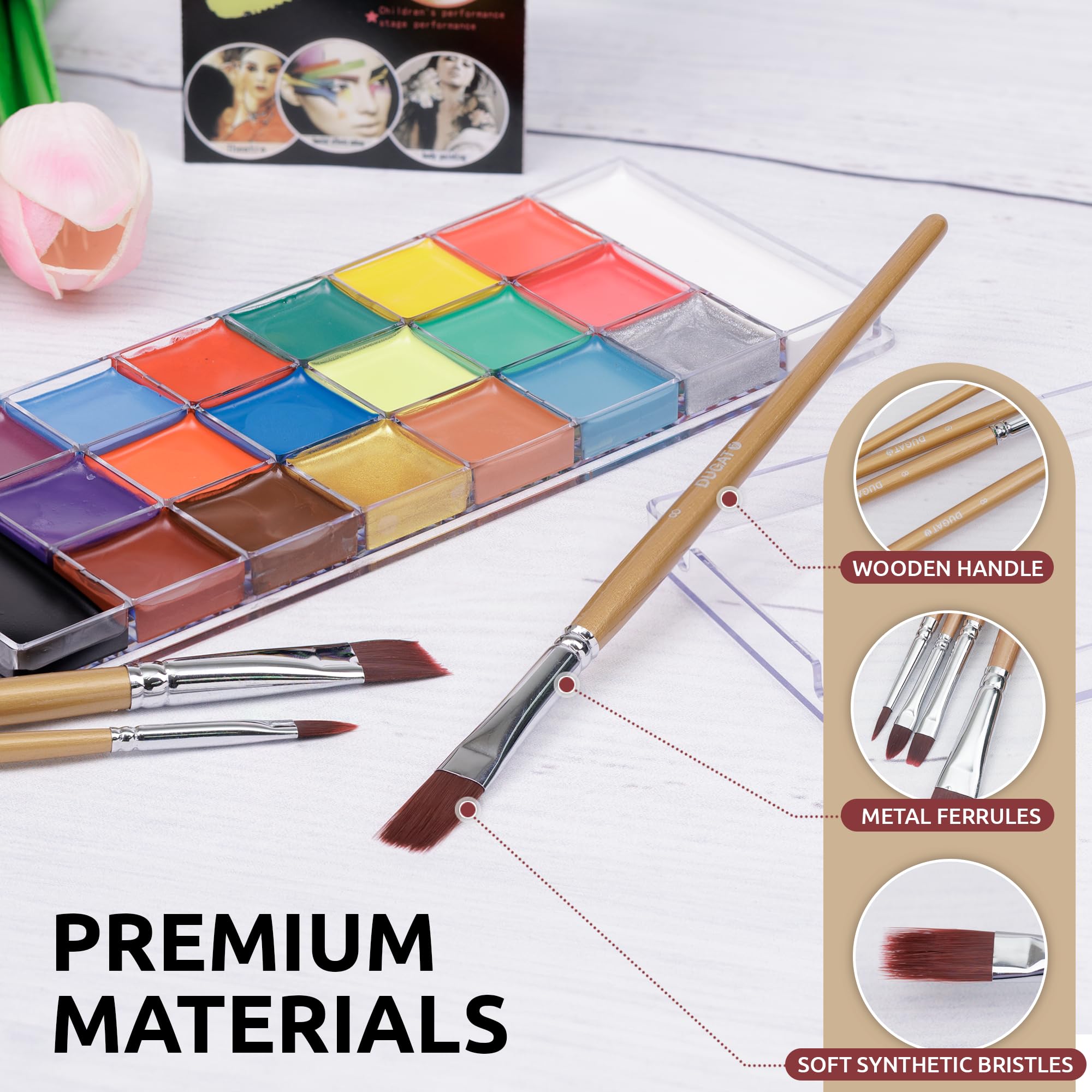 Juego de 10 brochas de maquillaje profesional con cerdas sintéticas suaves para la piel, mango ergonómico de madera para principiantes y artistas, ideal para Halloween, cosplay y manualidades