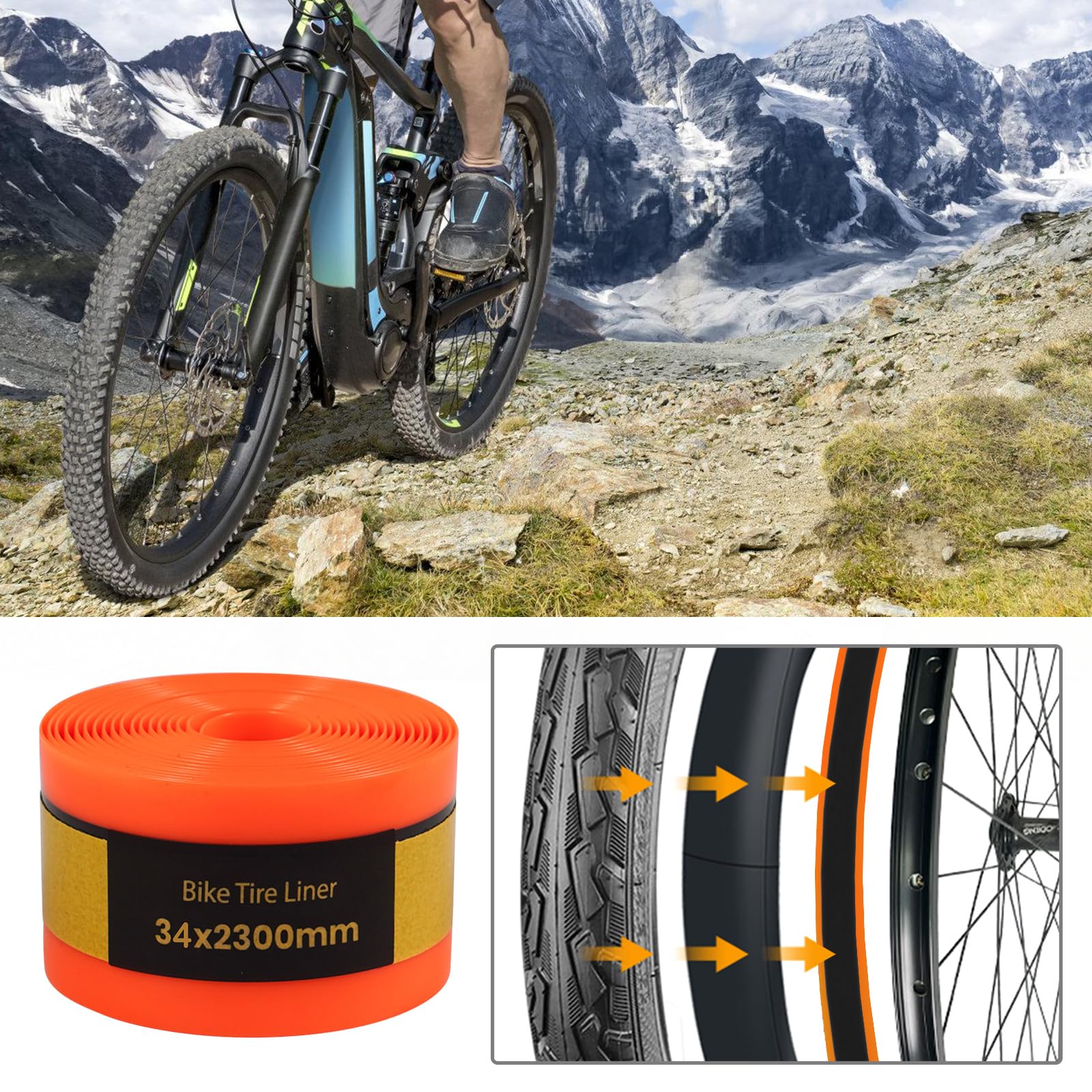 Nastro Antiforatura,2 Rotoli 34x2300MM Fodera Per Pneumatici Per Bicicletta,Protezione Per Pneumatici Bicicletta,Protezione Antiforatura Per Bicicletta Per Ciclismo All'aperto,Mountain Bike