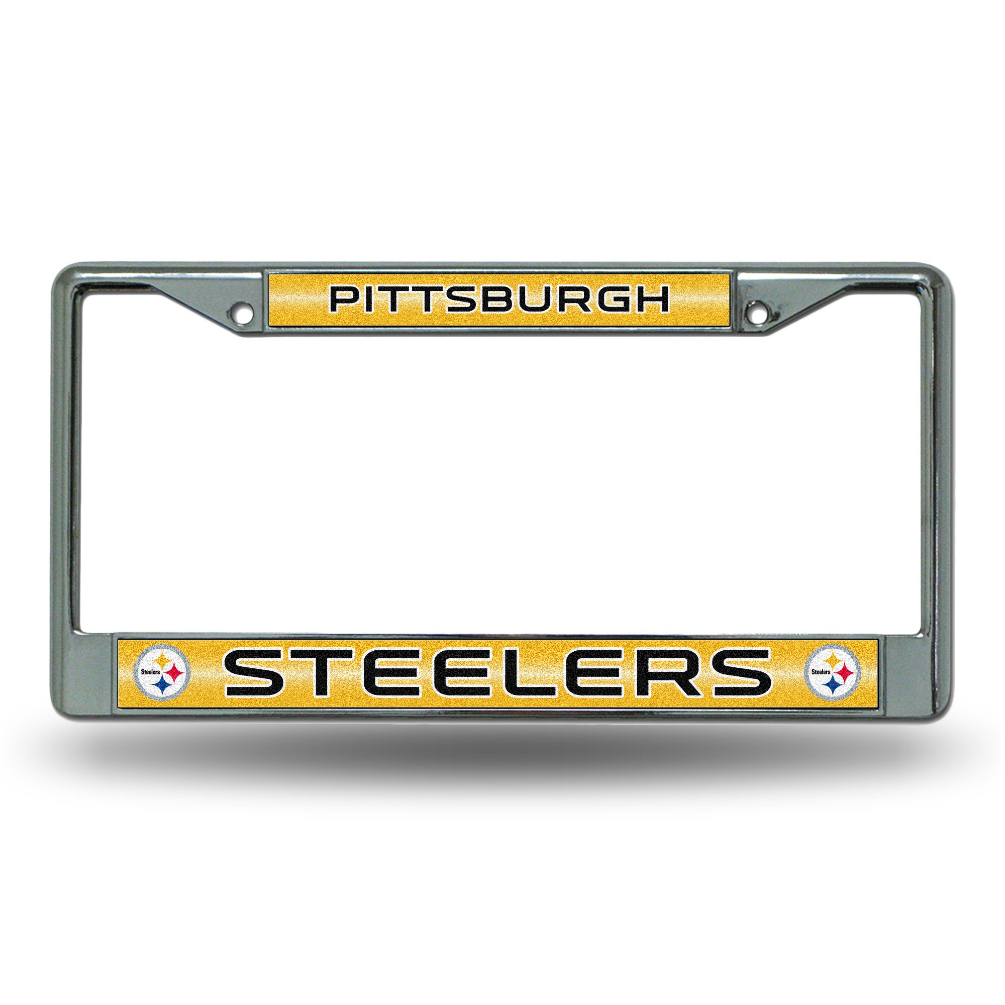 Rico Industries NFL Bling Chrome License Plate Frame with Glitter Accent, Pittsburgh Steelers