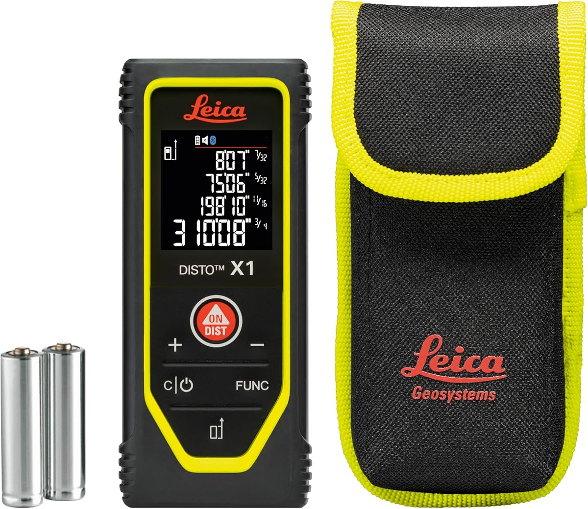 Disto X1 - Rango 330 pies, Bluetooth 4.2 y transferencia de datos NFC, suma y resta, volumen, pantalla de 4 líneas, protección contra polvo y chorro de agua IP 65 y prueba de caída de 6 pies, bucle manual, bolsa. | Bluetooth 4.2, transferencia de datos NFC, protección IP65, prueba de caída de 6 pies