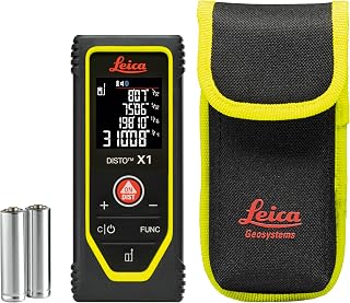 Leica Disto X1 - Range 330 ft, Bluetooth 4.2 and NFC Data Transfer, add and Subtract, Volume, 4-line Display, IP 65 dust and waterjet Protection and 6 ft Drop Tested, Hand Loop, Pouch.