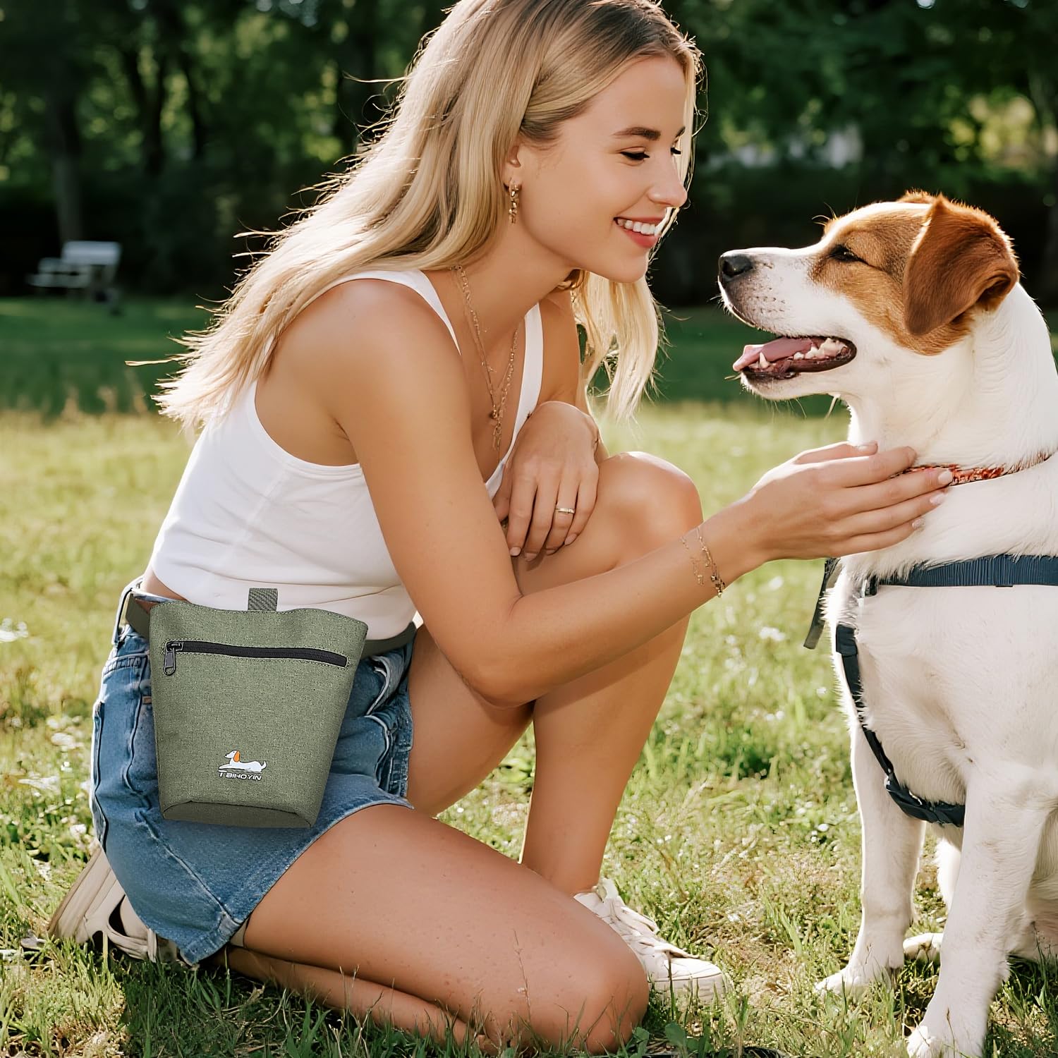Hunde Reisetasche Flugzeug Haustier Reiseset für Hundezubehör mit 2 Futtertasche + 2 Zusammenklappbare Schüsseln + Fütterungsmatte + Hundeleckerli Tasche, Hundetragetasche für Unterwegs, Grün