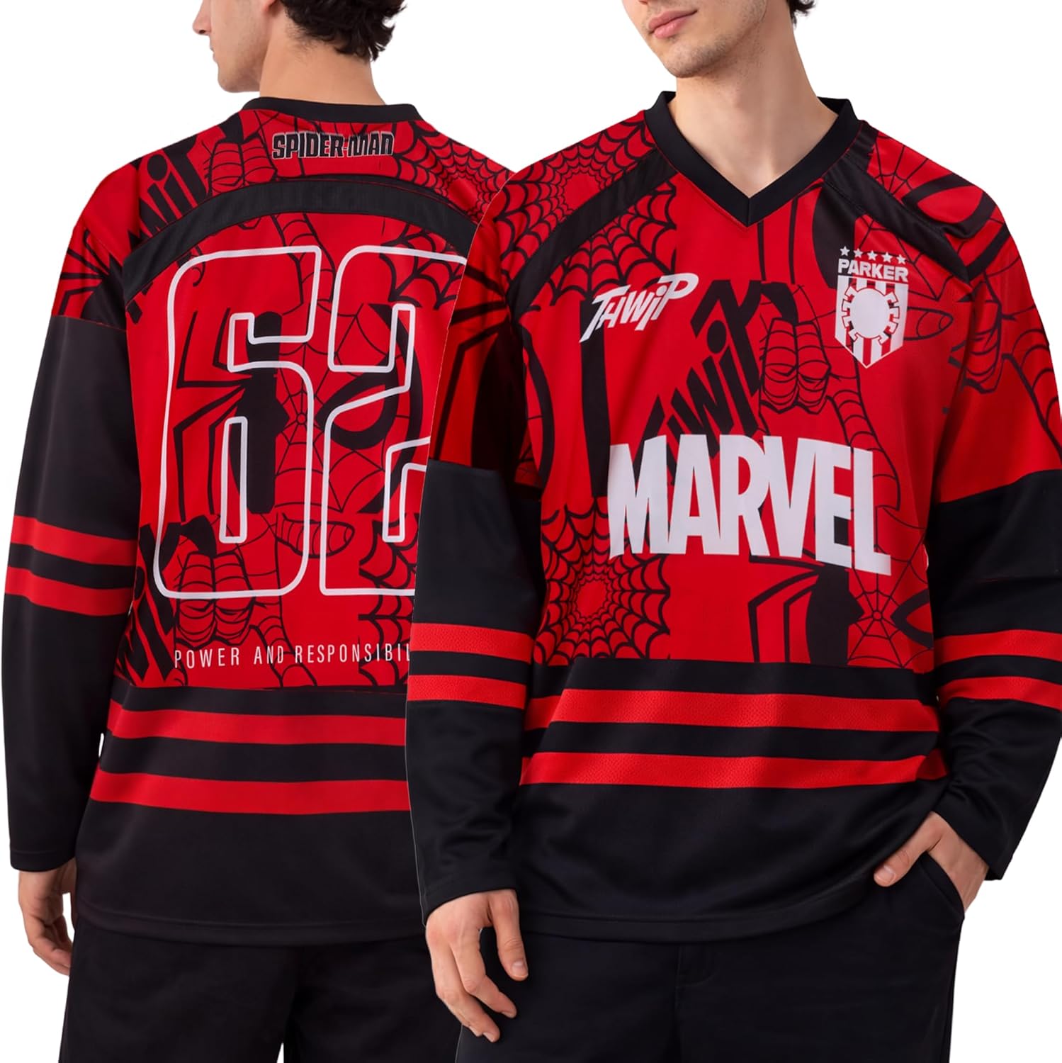Marvel Mens Hockey Jersey - Spider-Man Punisher Mickey Mouse Long Sleeve Mesh Graphic Hockey Jerseys for Men, Size Runs Large