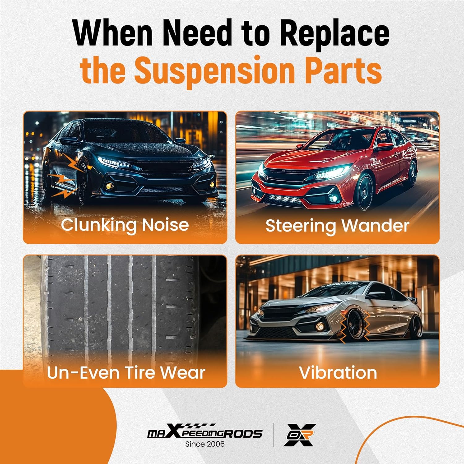 maXpeedingrods 8Pcs Front Suspension Kit for Honda Civic/Acura EL 2001-2005, Lower Control Arm with Ball Joint, Sway Bar Links, Outer Tie Rods, K640287 K640288
