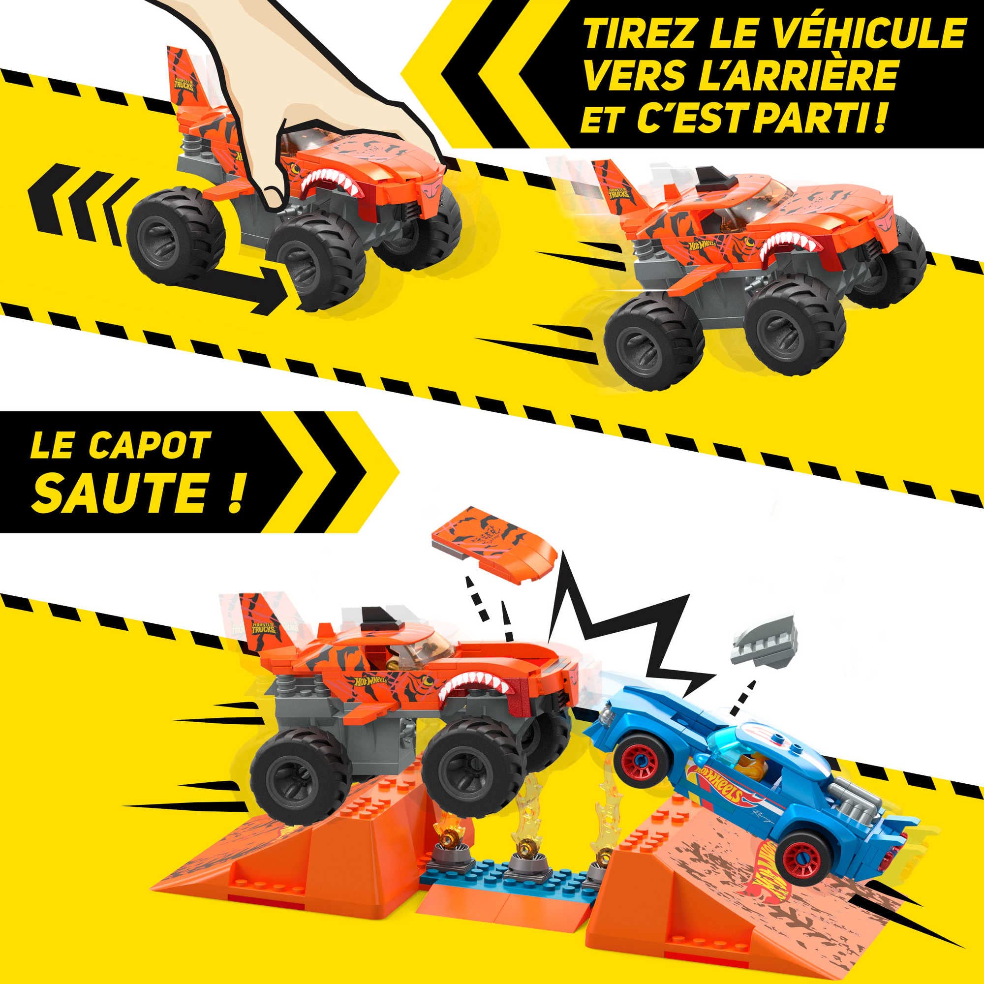 Mega Hot Wheels Coffret de Construction de 226 pièces Hot Wheels Parcours Tiger Shark Chocs et Fracas avec 1 Mini-Figurine de Chauffeur et 1 aileron de Requin, Jouet Enfant, Dès 5 Ans, HKF88