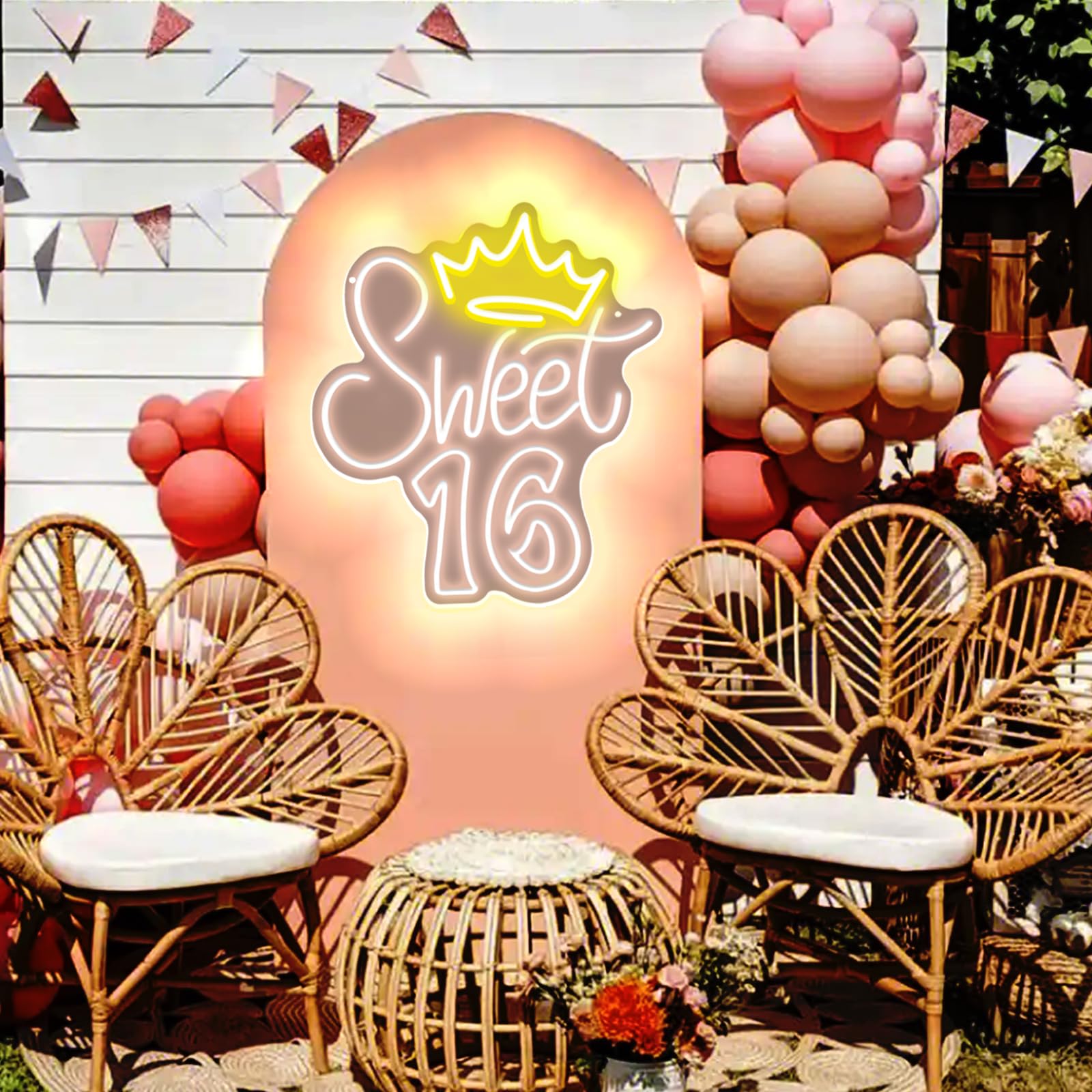 Sweet Sixteen neonowe znaki LED, słodkie, 16 neonowych świateł, do dekoracji ścian, podświetlany znak na 16. urodziny, przyjęcie, słodki, 16 diod LED, do sypialni, dekoracja, prezent, 5 V, biały