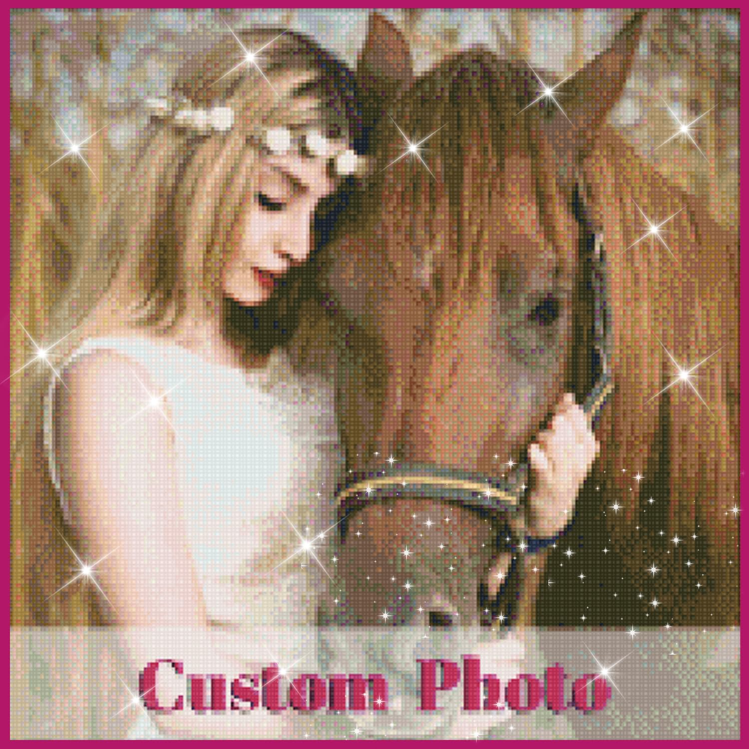 Rainsar Personalised Diamond Painting Custom Photo on Canvas Board Crystal Art Kits for Adults Personalized 5D Diamond DIY Create Your Own Diamond Painting, Square Diamond 50x50cm