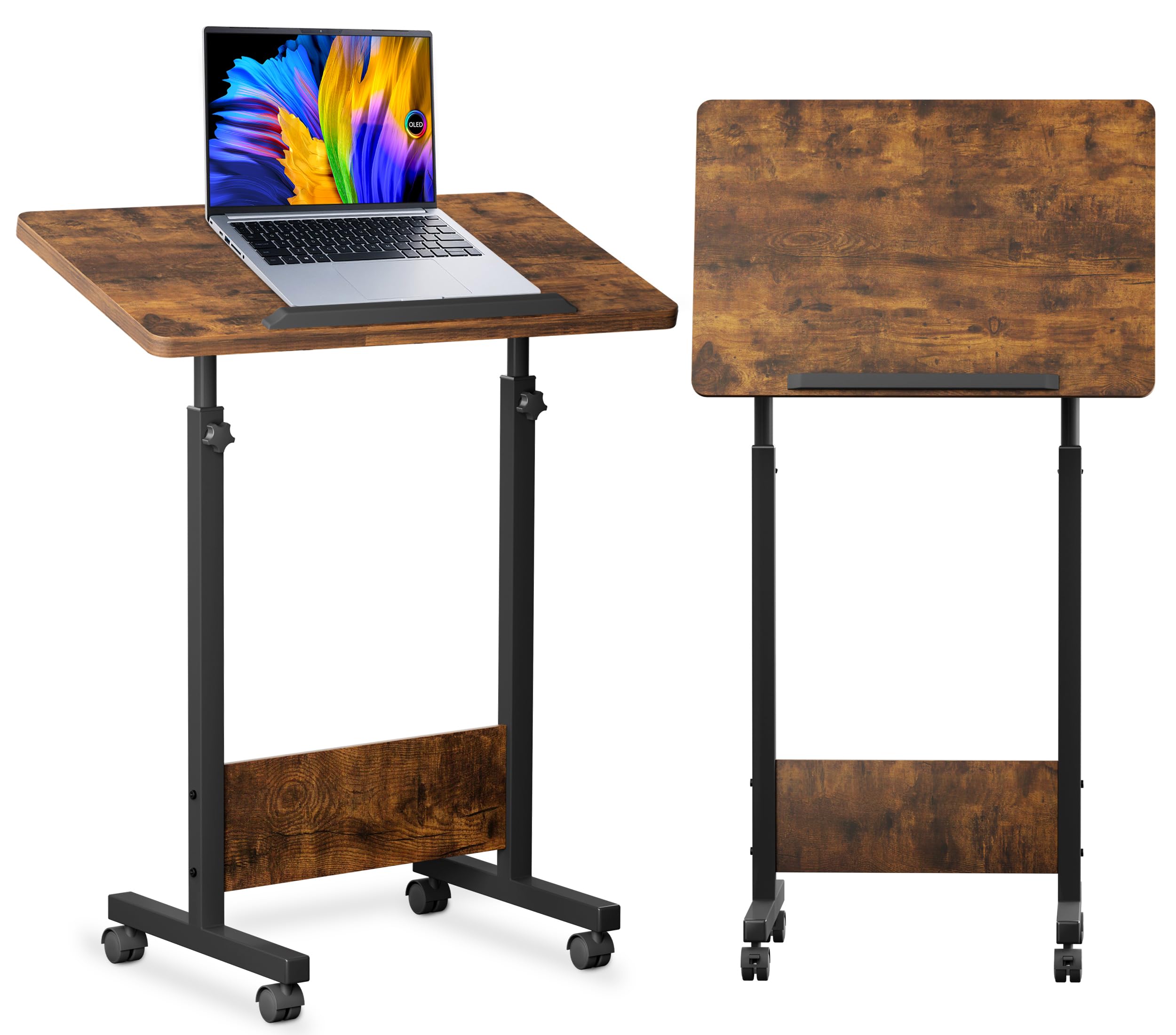 KOUPA Height Adjustable Standing Desk,widths16 in Length 31 in, Portable Rolling Mobile Stand Up Table with Wheels, 360 Degree Flip Laptop Computer