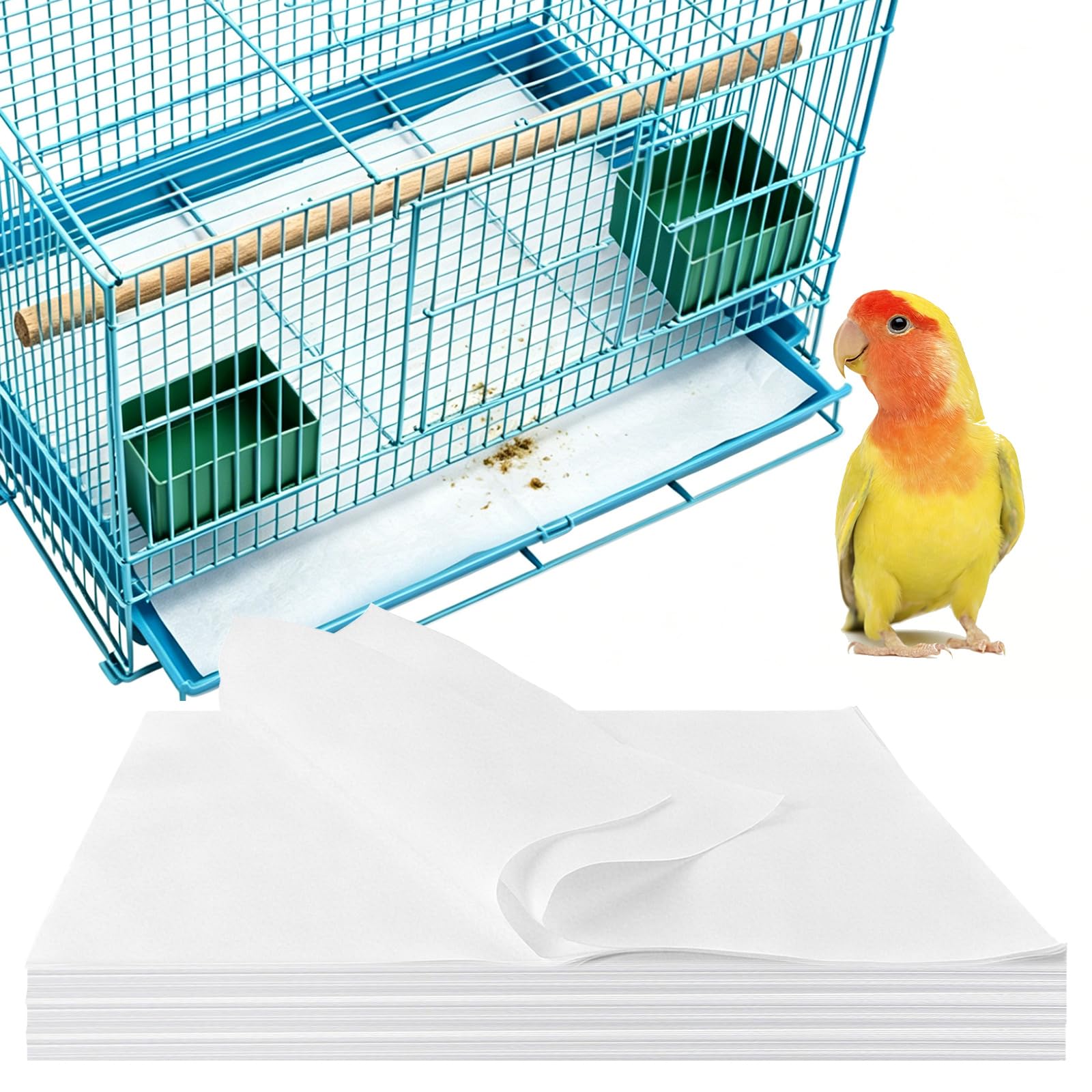 YOUNTHYE Vogelkäfig-Einlagen, 35,6 x 50,8 cm, Einweg-Papier, weiß, Vlies-Käfig-Papiereinlagen, vorgeschnitten, saugfähig, für Haustiere, Vögel, Papageien, 200 Stück