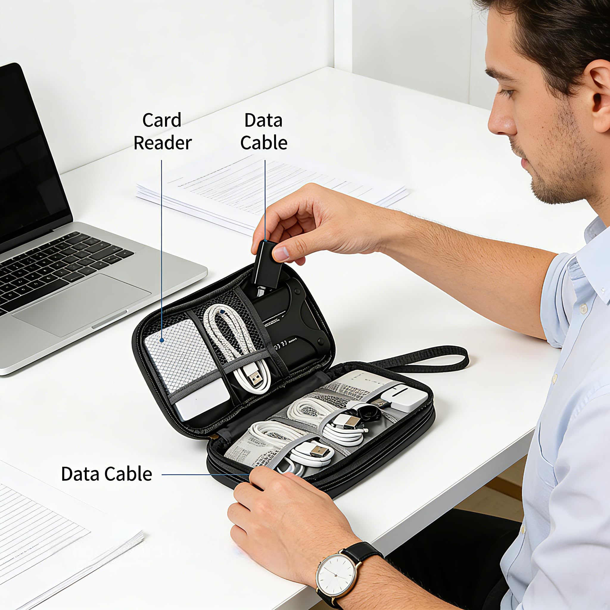 Mała torba do przechowywania, organizer na elektronikę, torba podróżna, wodoszczelna torba na kabel z podwójną przegródką, przenośna torba do przechowywania kabli USB, ładowarek, dokumentów
