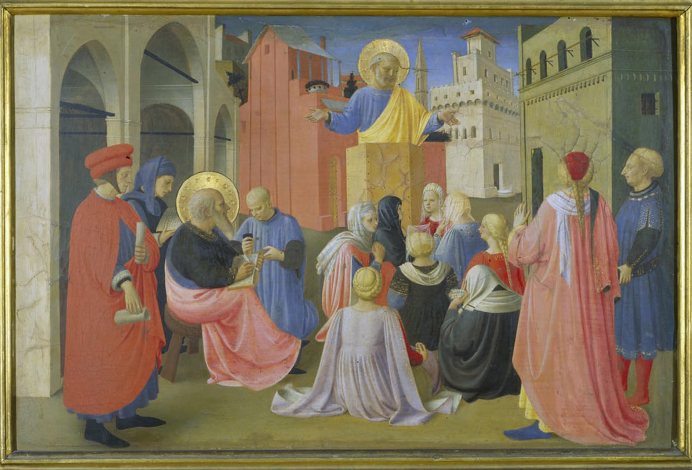 POSTERIIk Vintage Classic Picture Landscape Artwork St Peter Preaching Predella From the Linaiuoli by Fra Angelico Portrait Canvas Painting for Office Home Decor 60x90cm