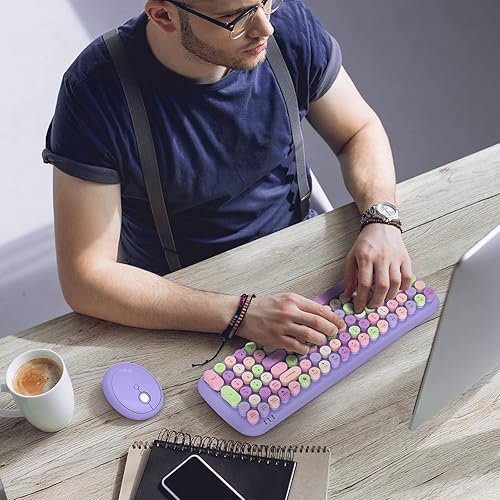 Miniatura 6 de MOFII Combo de teclado y mouse inalámbricos, 2.4 G retro máquina de escribir teclado inalámbrico con teclado numérico y mouse inalámbrico