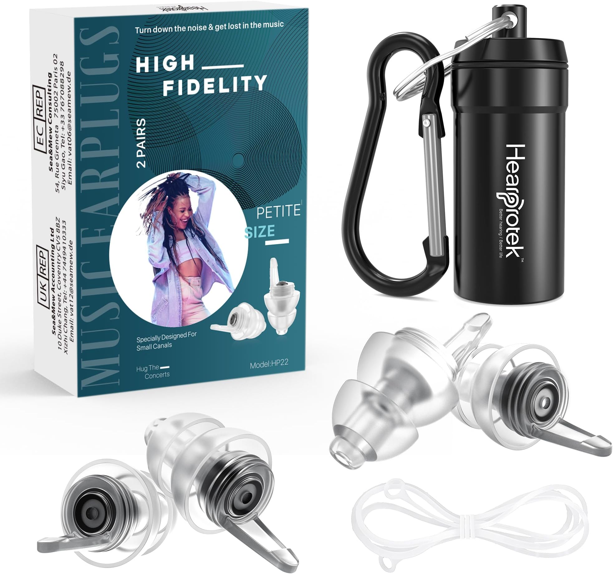 2 Pairs Concert Ear Plugs, Hearprotek Reusable High Fidelity Noise Reduction Music Ear Plugs for Ear Protection-Soft Hearing Protection Earplugs for Concerts, Musicians, Events (Petite Size)