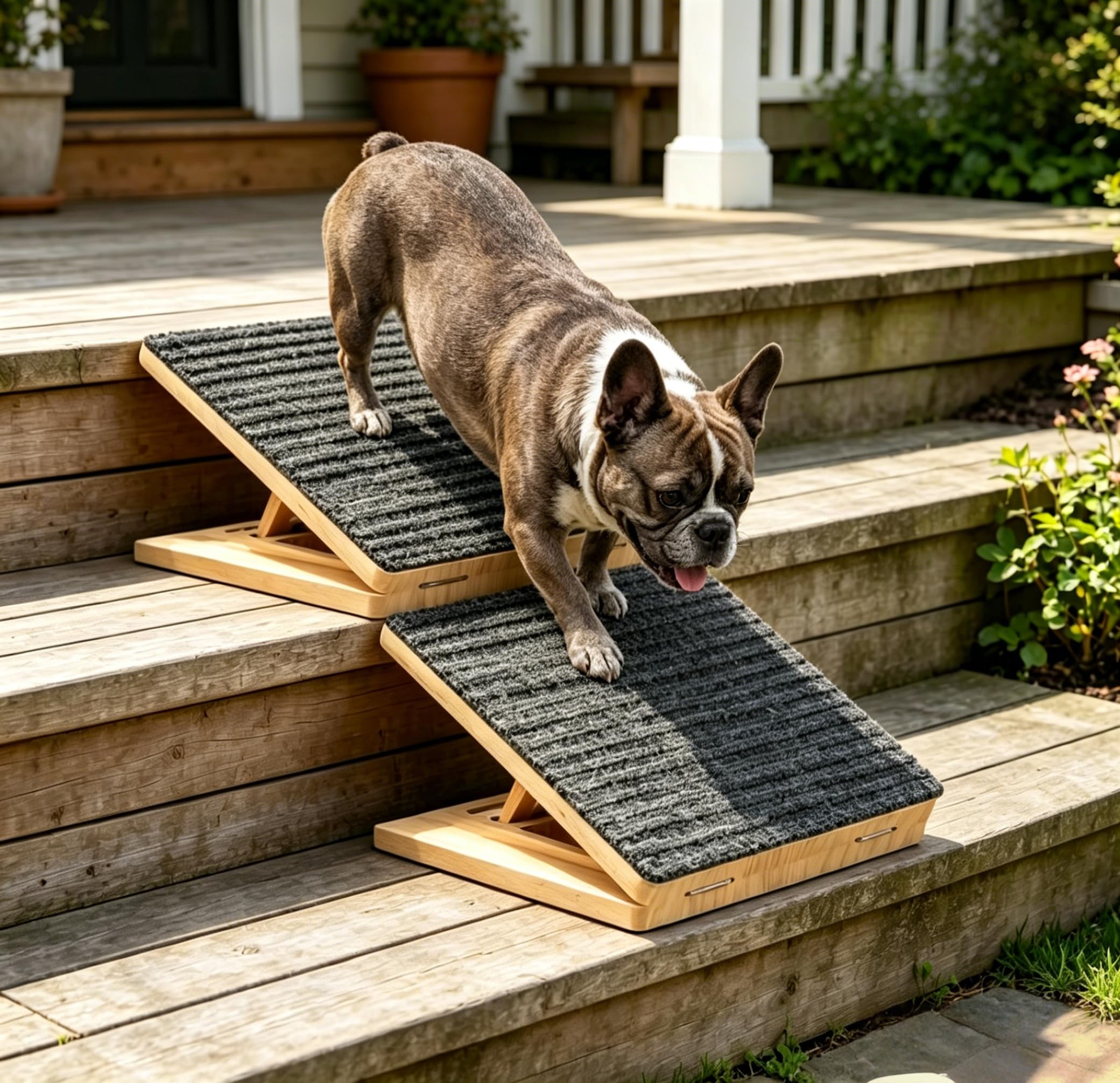Photo 1 of 2-Pack Solid Wood Dog Ramp for Stairs – 4 Adjustable Heights (4"–6.1")