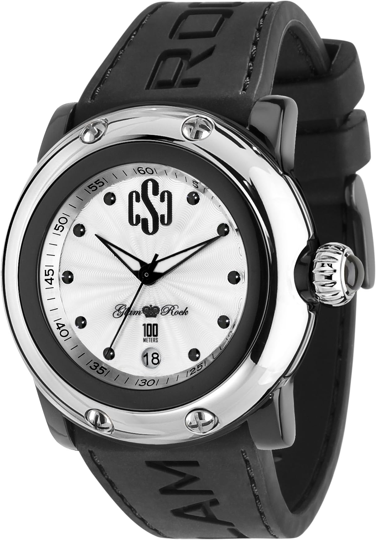 Glam Rock Unisex Quartz Watch with Silver Dial Analogue Display and Silicone Bracelet 0.96.2339