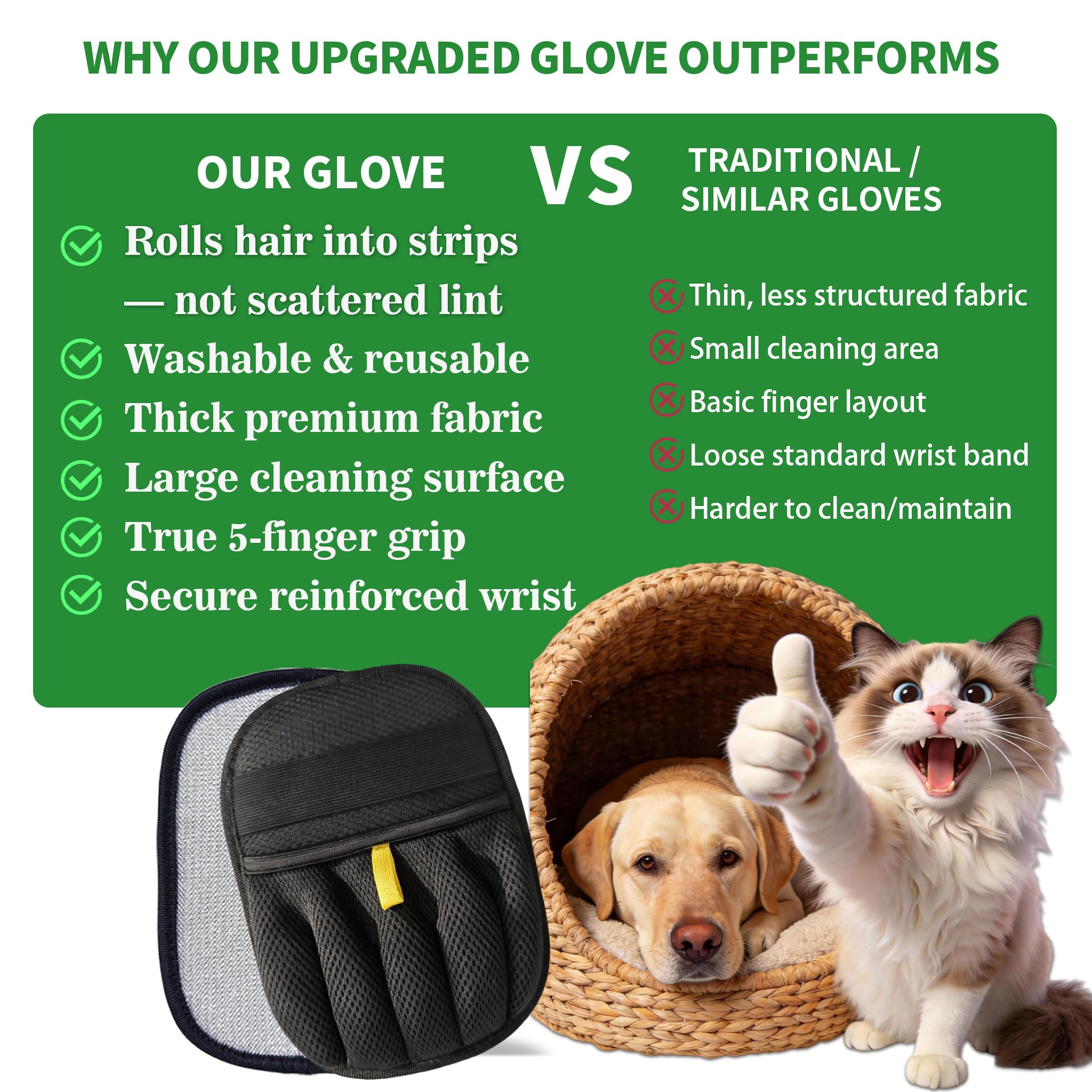 Pet Hair Remover Glove for Dogs & Cats, Thickened Electrostatic Pet Hair Removal Mitt for Couch, Bedding, Carpet & Car Interior, Reusable Furniture Pet Hair Removal Tool for Laundry - image 4