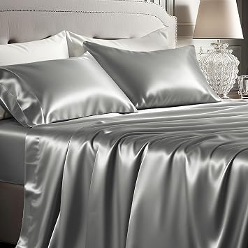 Bedsure Satin Sheets Queen Size, Soft Silky Bedsheets for Hair & Skin | Similar to Silk Bed Sheets Set 4 Piece with 15 Inches Deep Pocket Fitted Sheet,1 Flat Sheet, 2 Satin Pillowcases