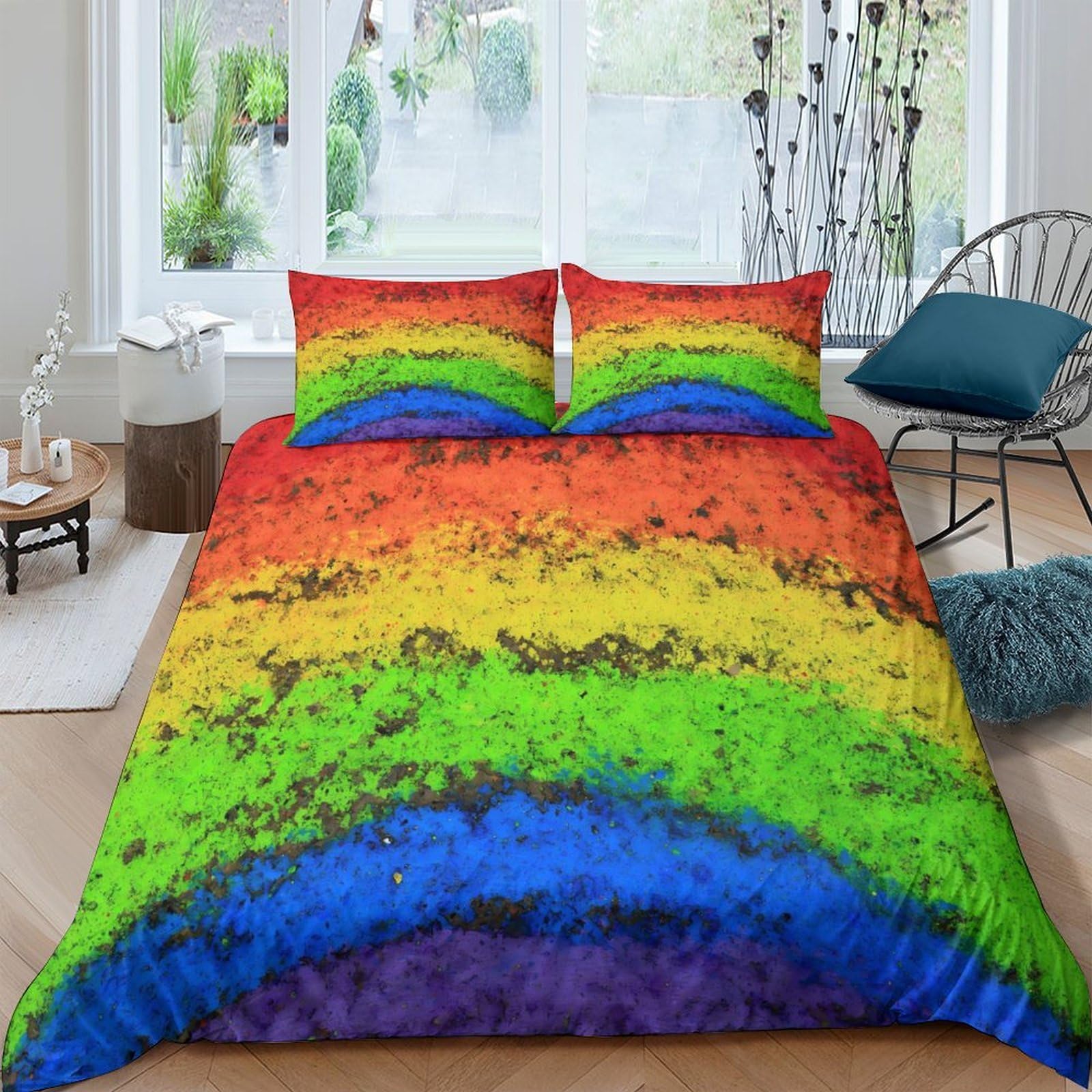 Ctjqhvkz Style-6 3D Printed Rainbow Gradient Fitted Sheet Microfiber Soft Breathable Splash Art Mattress Cover For Bedroom Guest Room Decor Single（135X200cm）
