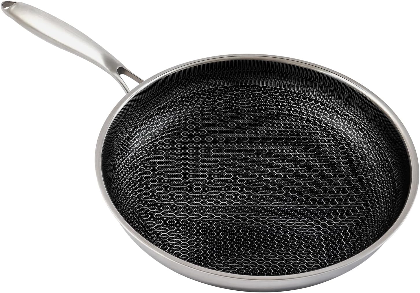 316 Stainless Steel Frying Pan 12 Inch, Nonstick Honeycomb Skillet w/Glass Lid | Induction Compatible for All Stoves | Healthy Chef Pan, Easy Clean & Dishwasher Safe (12 Inch)