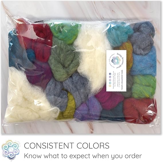 100% Wool - Assorted Wool Roving for Needle Felting, Colorful Corriedale