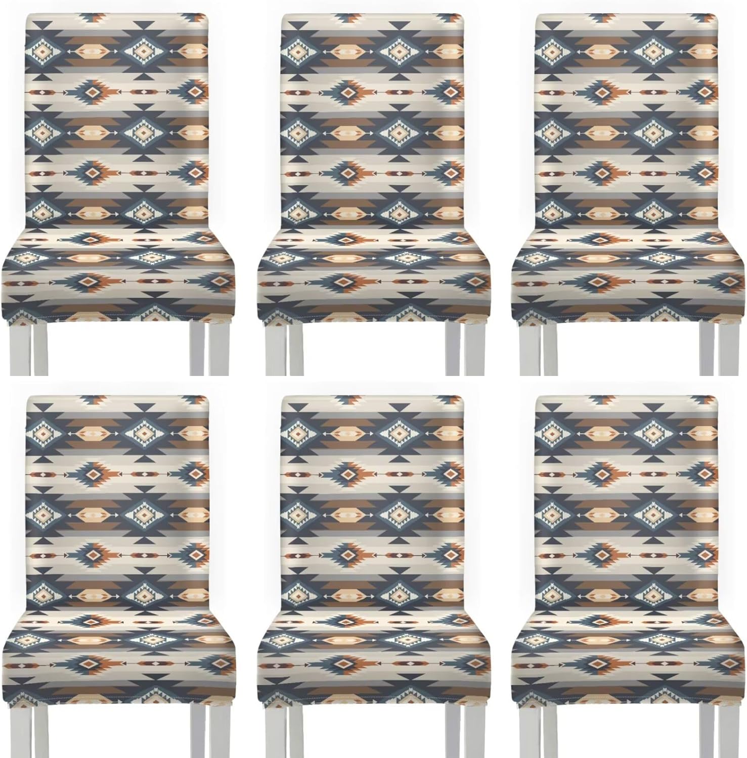 Rnyleeg Aztec Wolf Dining Chair Covers Set of 6 Ethnic Style Chair Covers for Living Room No Arms Stretch Chair Slipcover for Home Kitchen Cubre Sillas para Comedor