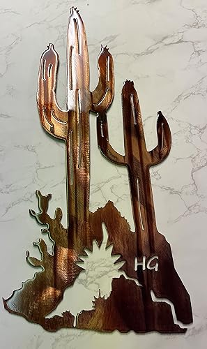 Arizona Sonoran Cactus Scene Metal Wall Art Tall (19" x 9")