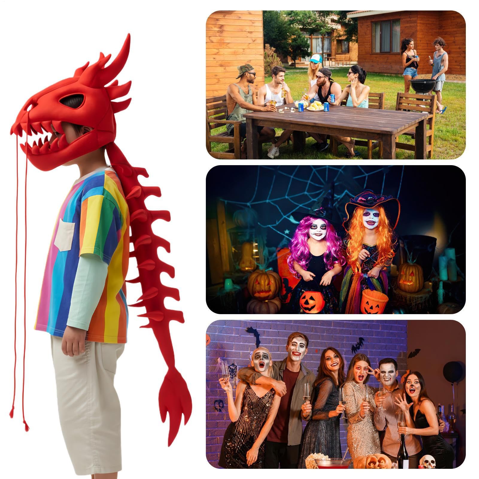 Pluszowy kostium szkieletu dinozaura, 3D głowa czaszki i kręgosłupa, realistyczny i przenośny strój dinozaura dla dorosłych, na Halloween i imprezę kostiumową dla dorosłych dziecka