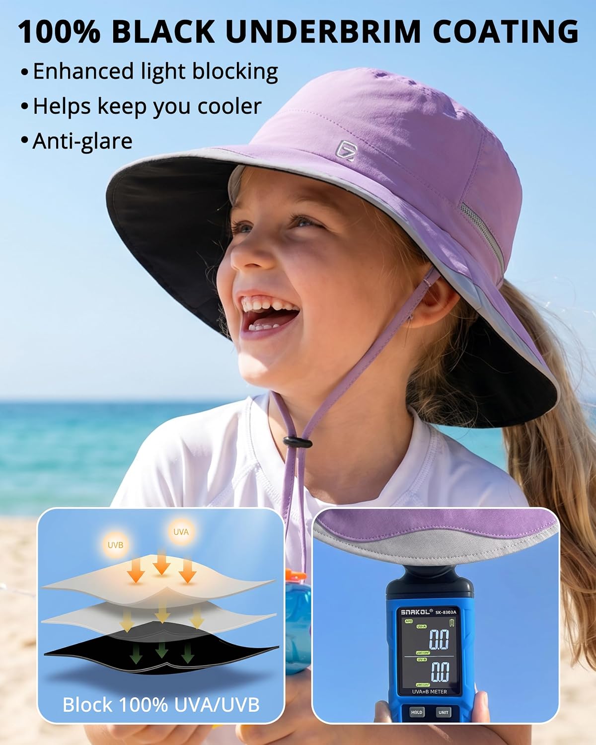 GADIEMKENSD Kids' Ponytail Bucket Hat, UPF50+, Black Coated Under-Brim, Cooling Sweatband, Breathable, Suit for Outdoor