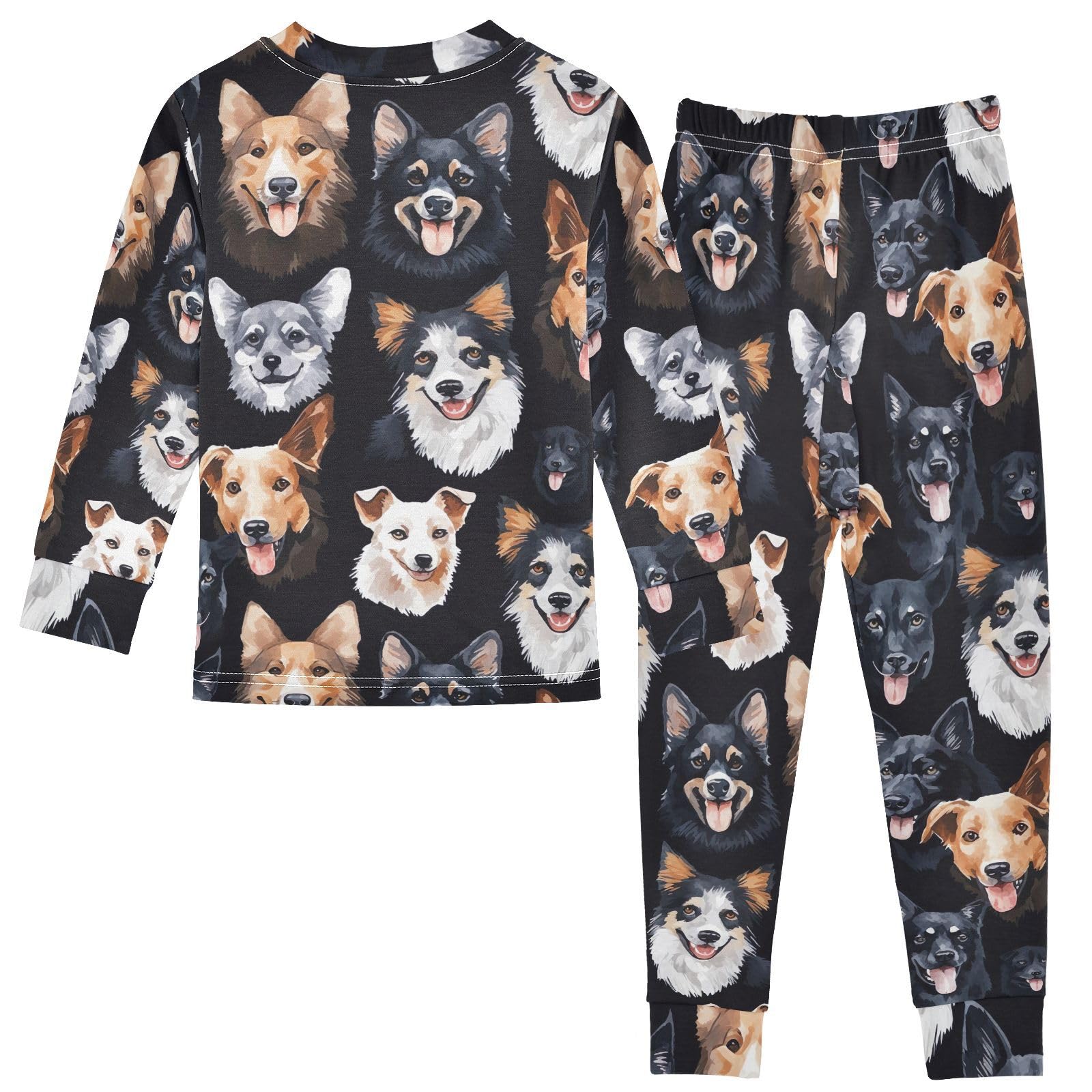 SPRIPORT Watercolor Dogs Black Puppies Soft Comfy Pajama Set Cotton Sleepwear Long Sleeve Top and Pants 2 Piece Pjs Set 6Y