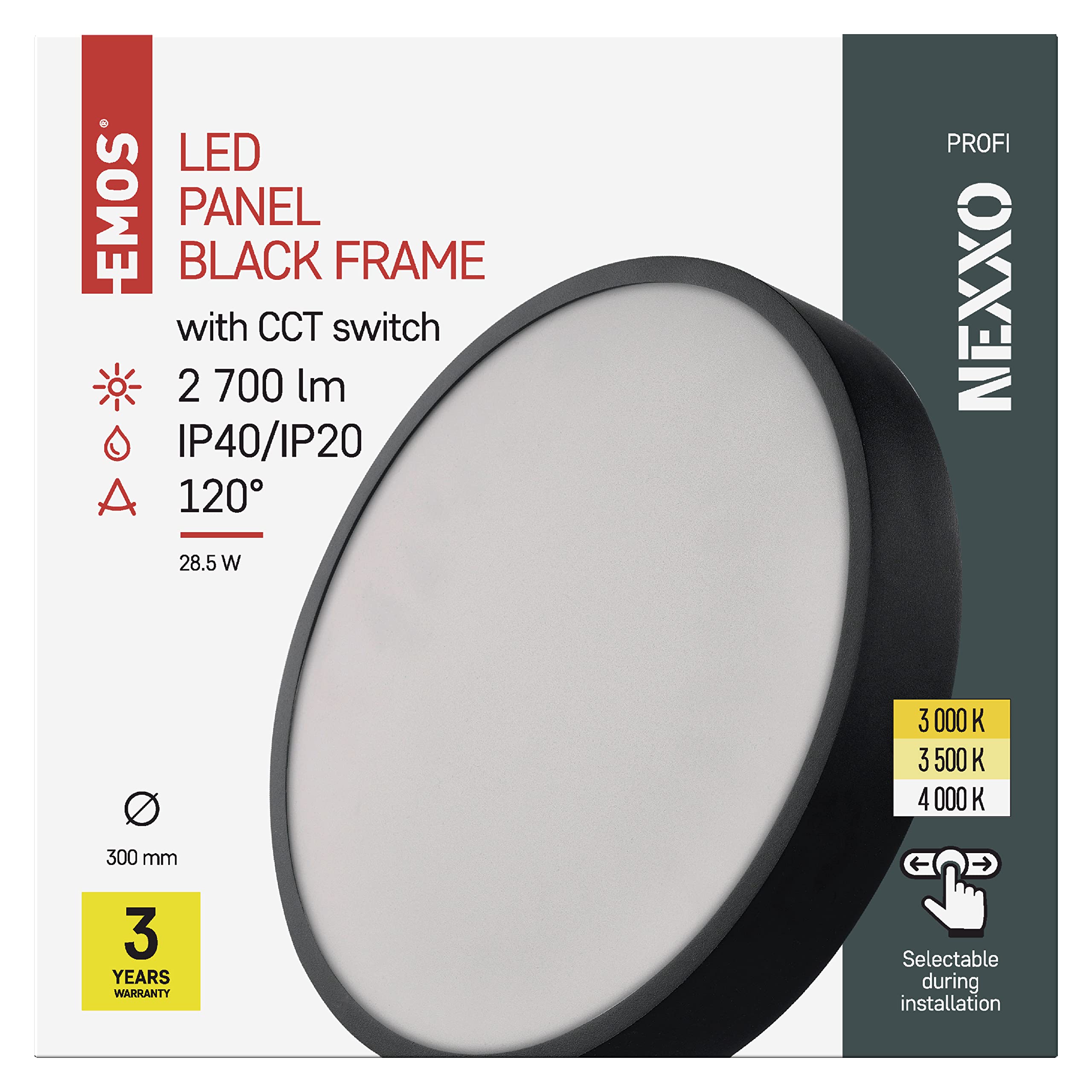 EMOS LED Panel 28,5 W, runde 2700 lm Deckenleuchte, Wandleuchte mit Durchmesser 30 cm, 3 einstellbare Lichtfarben warmweiß-neutralweiß (3000/3500/4000K), inkl. LED-Treiber