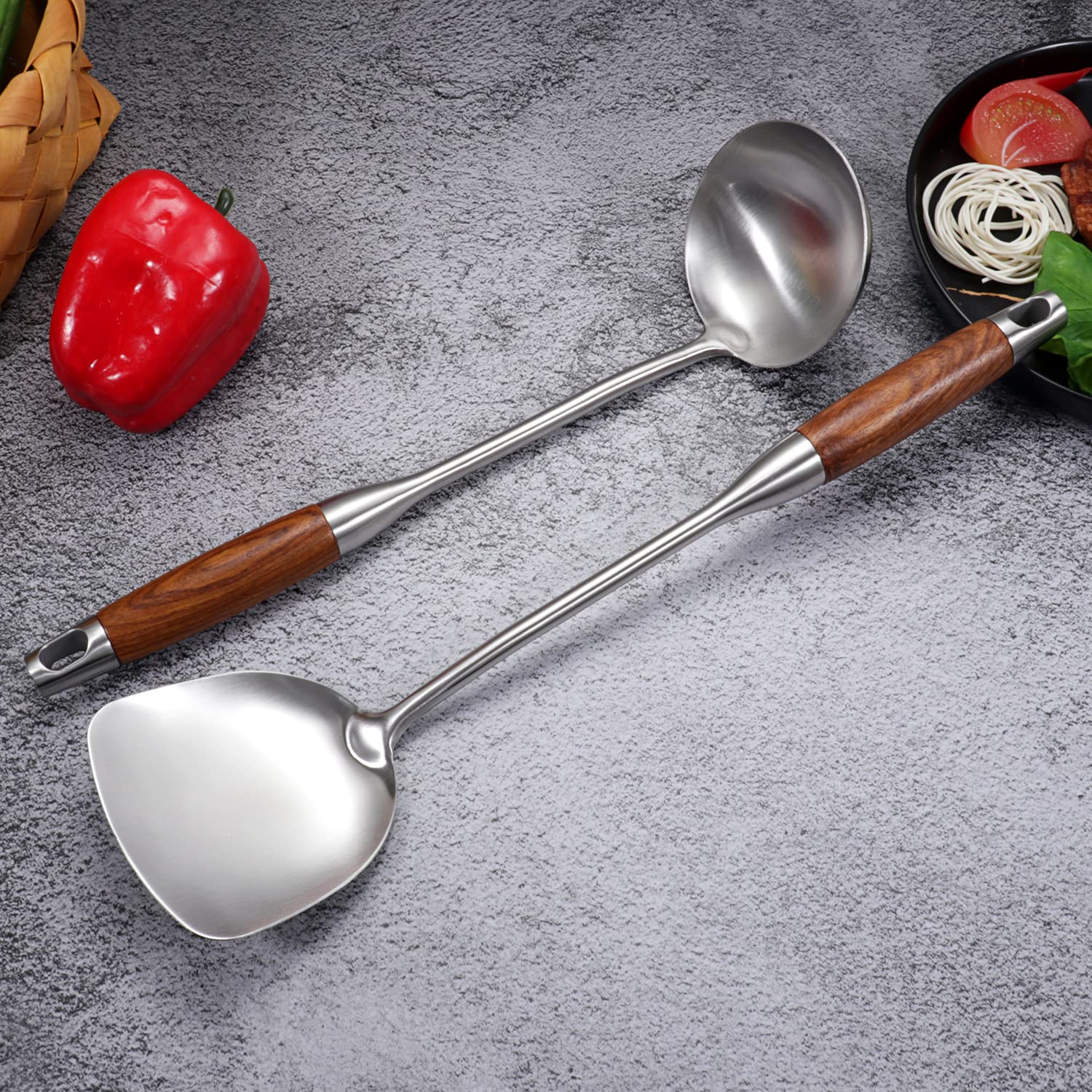 IQCWOOD - Set di utensili da cucina, 5 pezzi, in acciaio inossidabile, gadget da cucina, set di utensili da cucina, set di utensili da cucina, regali di inaugurazione della casa
