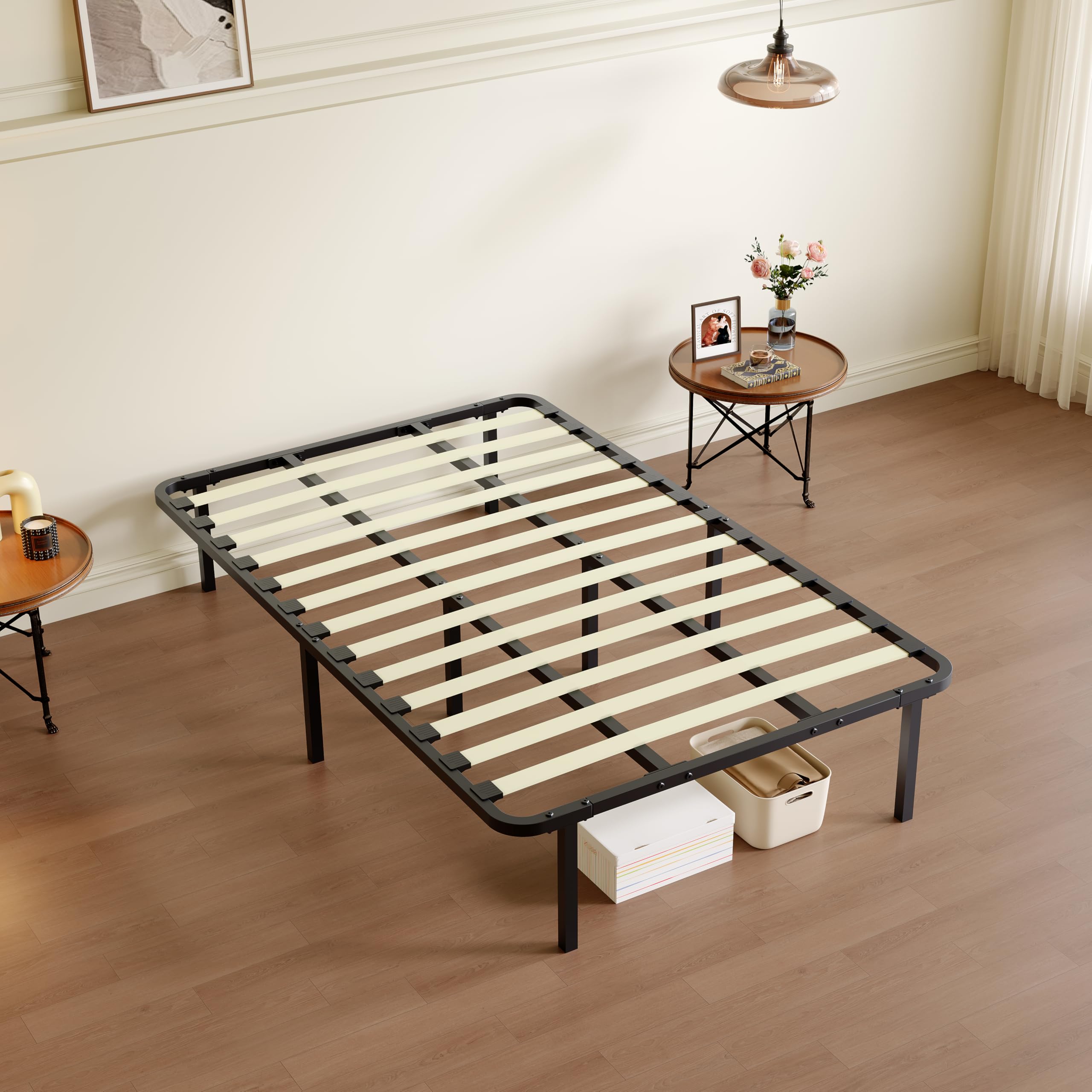 TEENO Somier de 120 x 190 cm – Estructura reforzada 1 × 13 con doble tubo central, 8 patas de acero, madera de álamo ultrarresistente, ortopédico, montaje sin herramientas